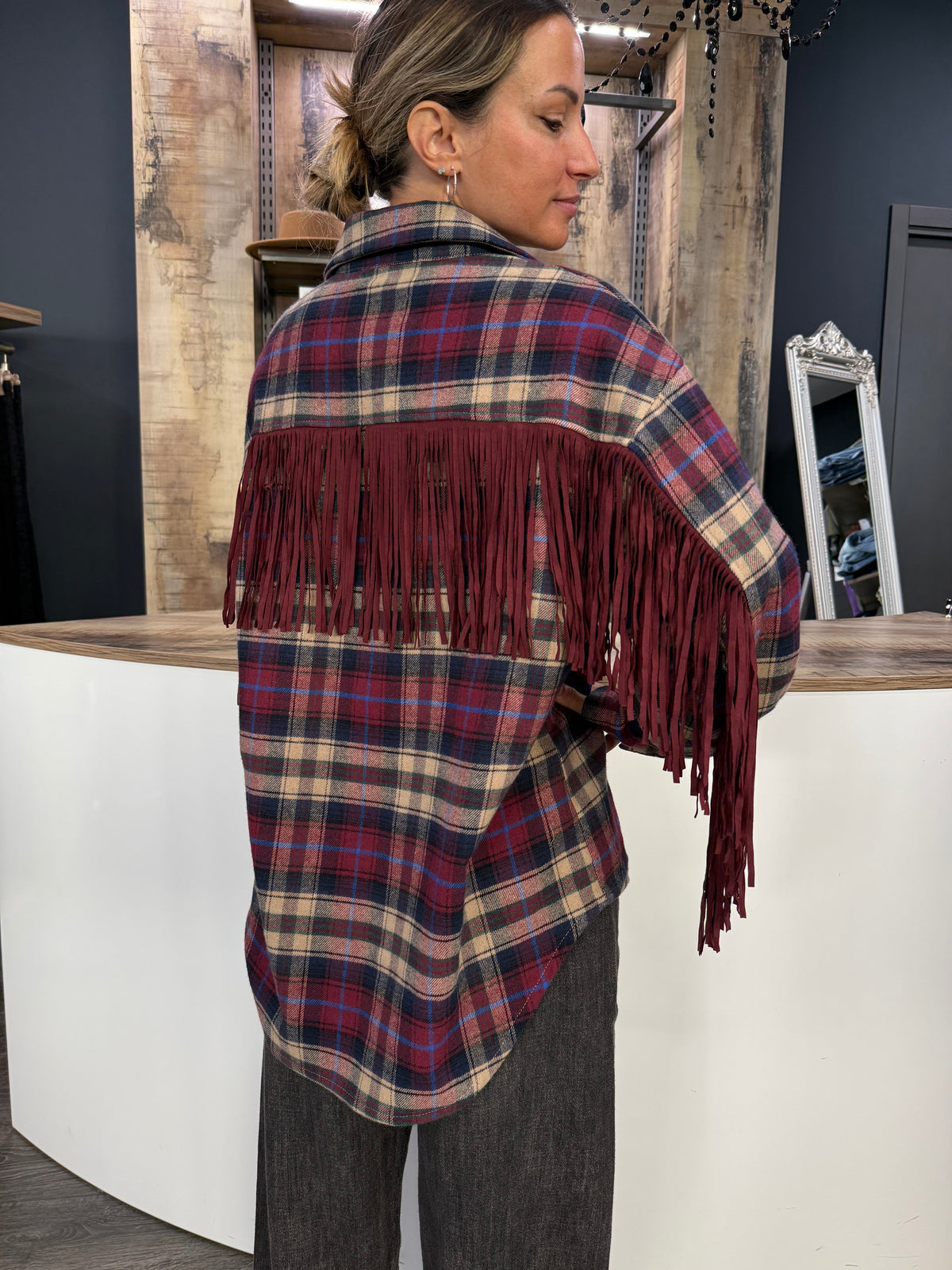 Camicia Check con Frange Bordeaux