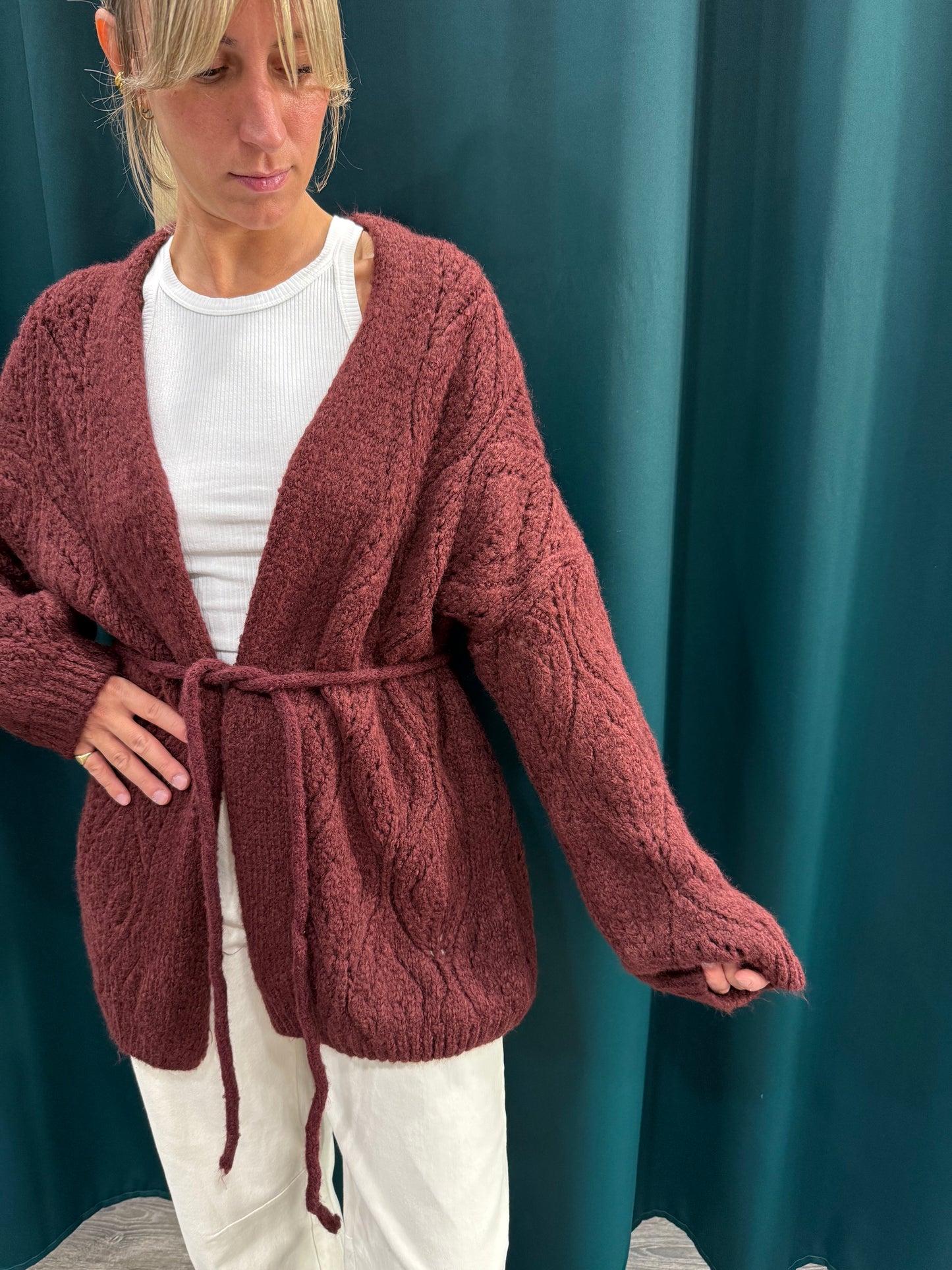 Cardigan Traforato Bordeaux