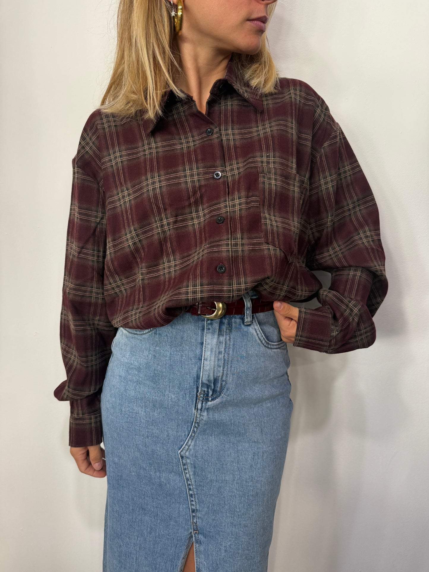Camicia Check Bordeaux Over