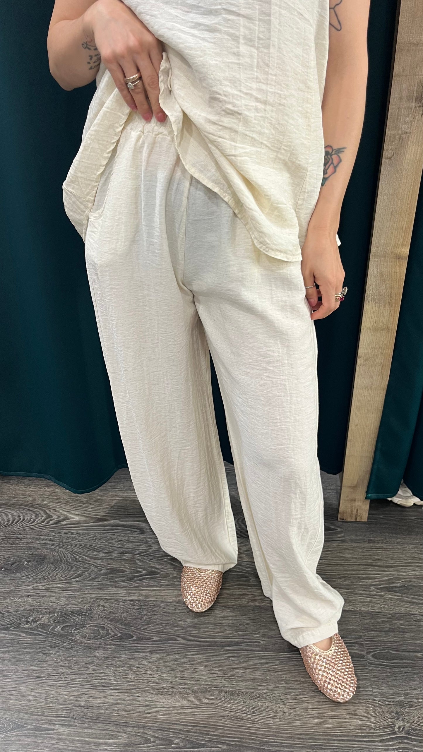Pantalone Panna con Elastico in Vita