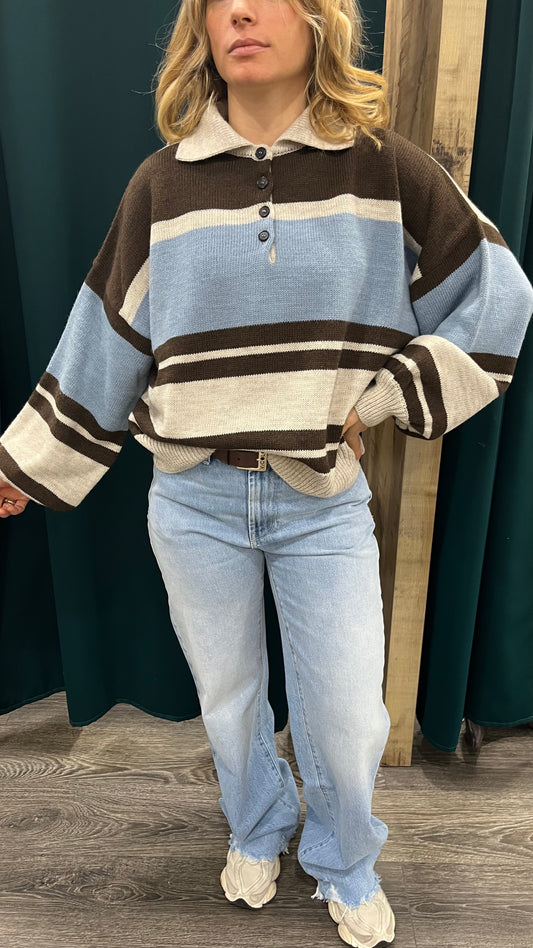 Maglione Polo Vicolo Righe Manica Sbuffo