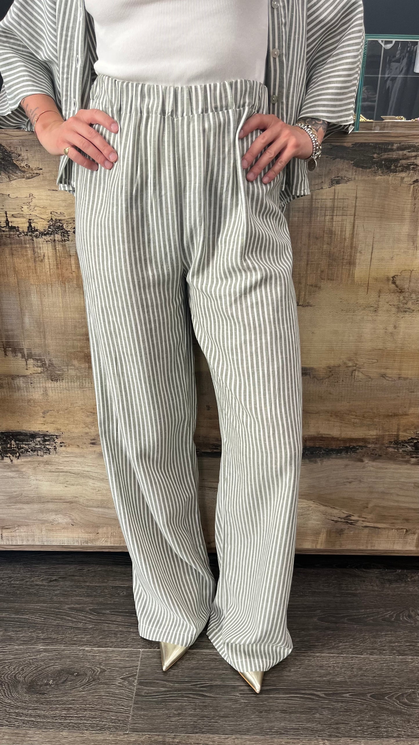 Pantaloni Lila Righe in Lino