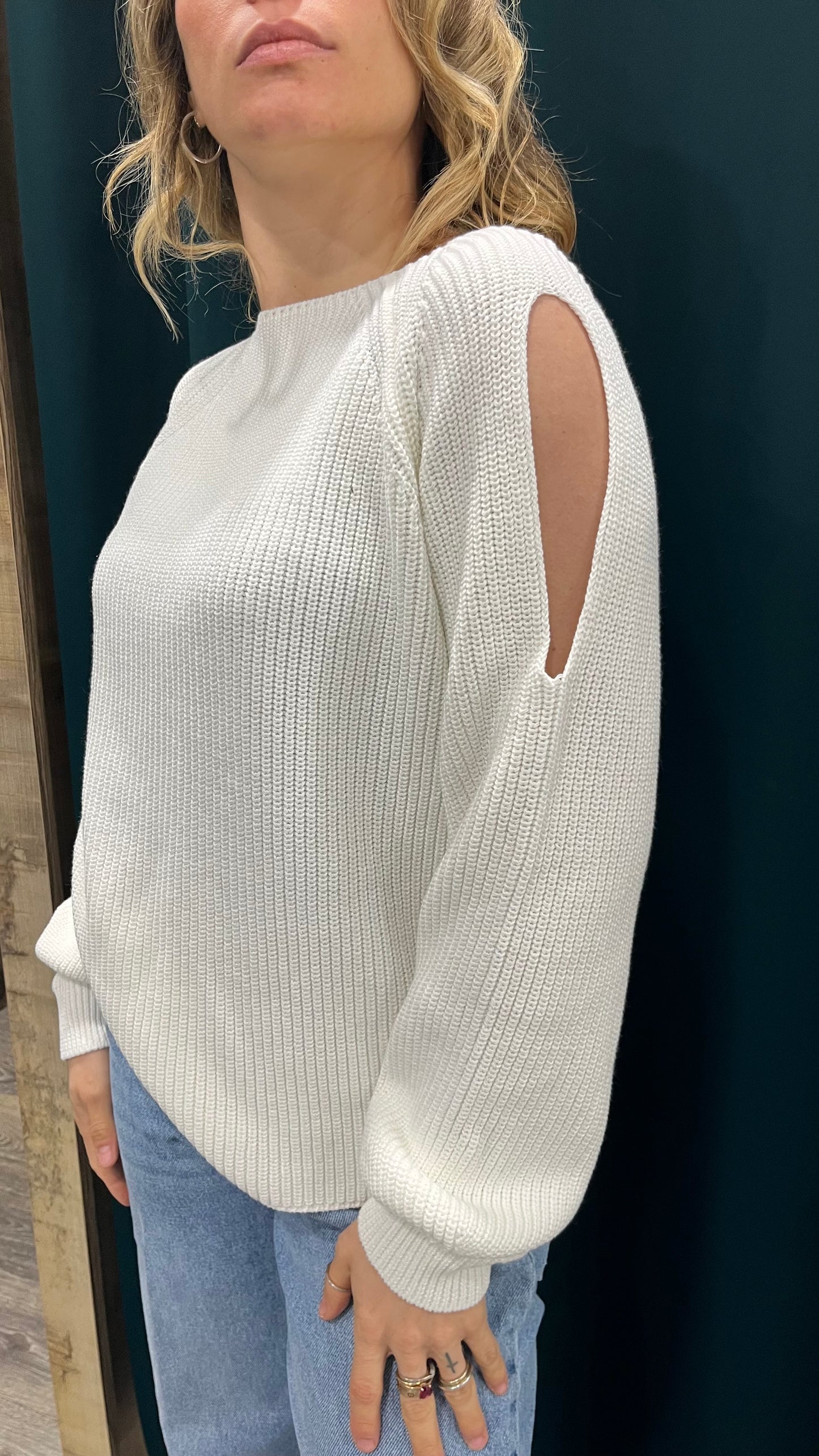 Maglione Oblò Spalle Bianco