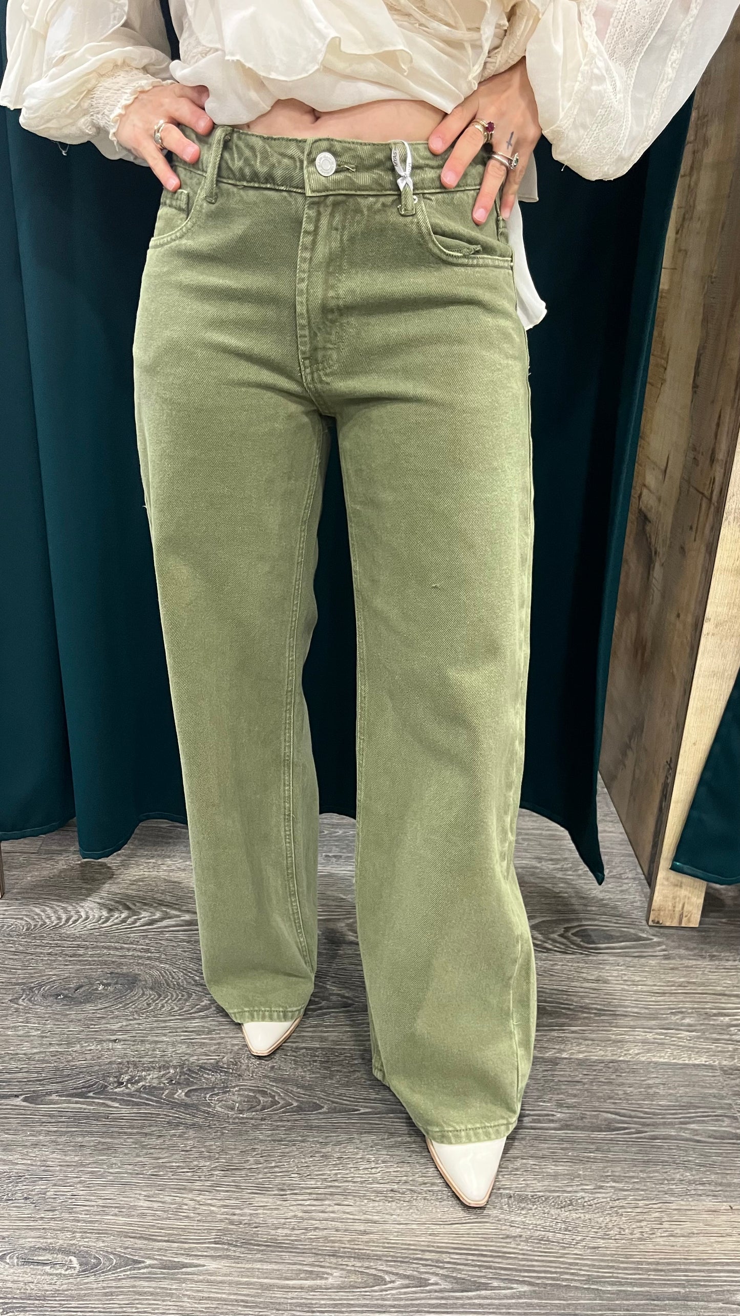 Jeans Vita Media Verde Salvia