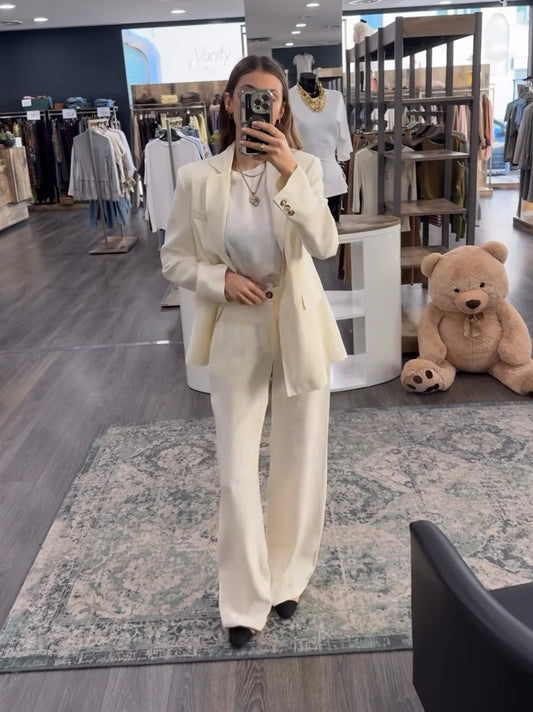 Pantaloni Panna con Elastico in Vita