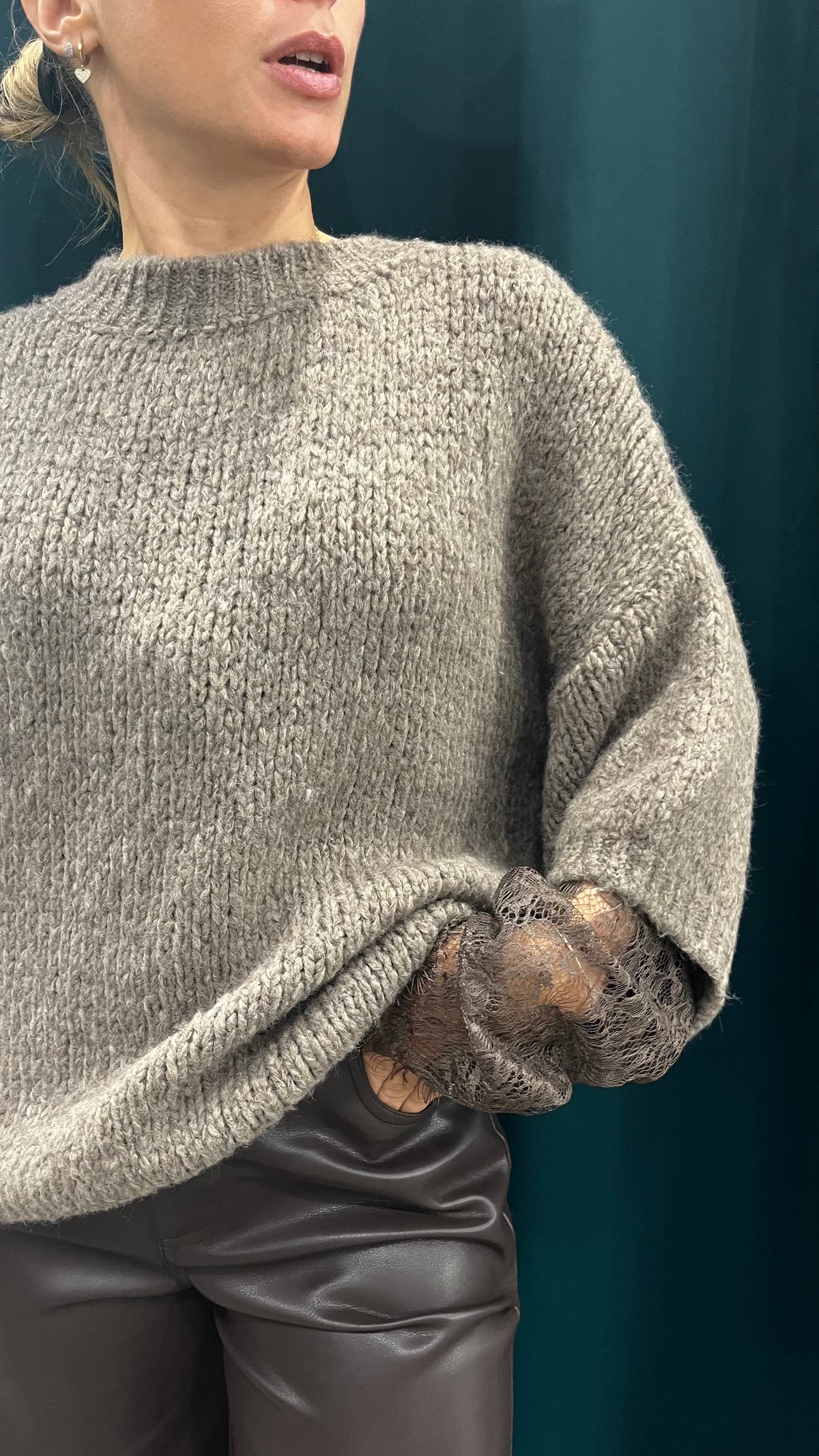 Maglione Manica Pizzo Fango