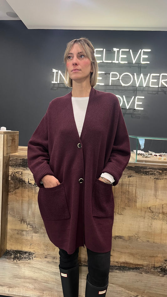 Cardigan Bordeaux Con Tasche