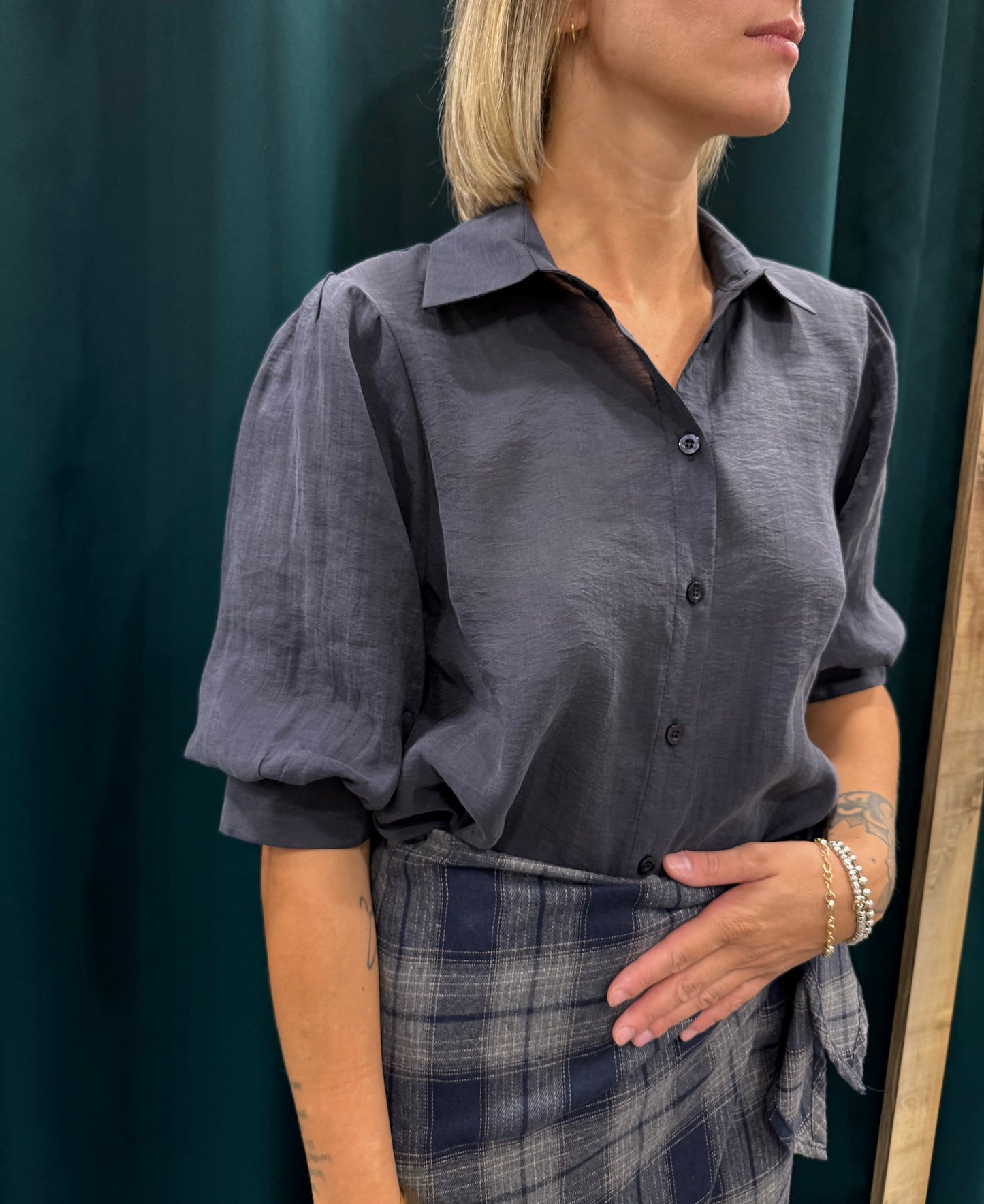 Camicia Manica Sbuffo Blu Notte