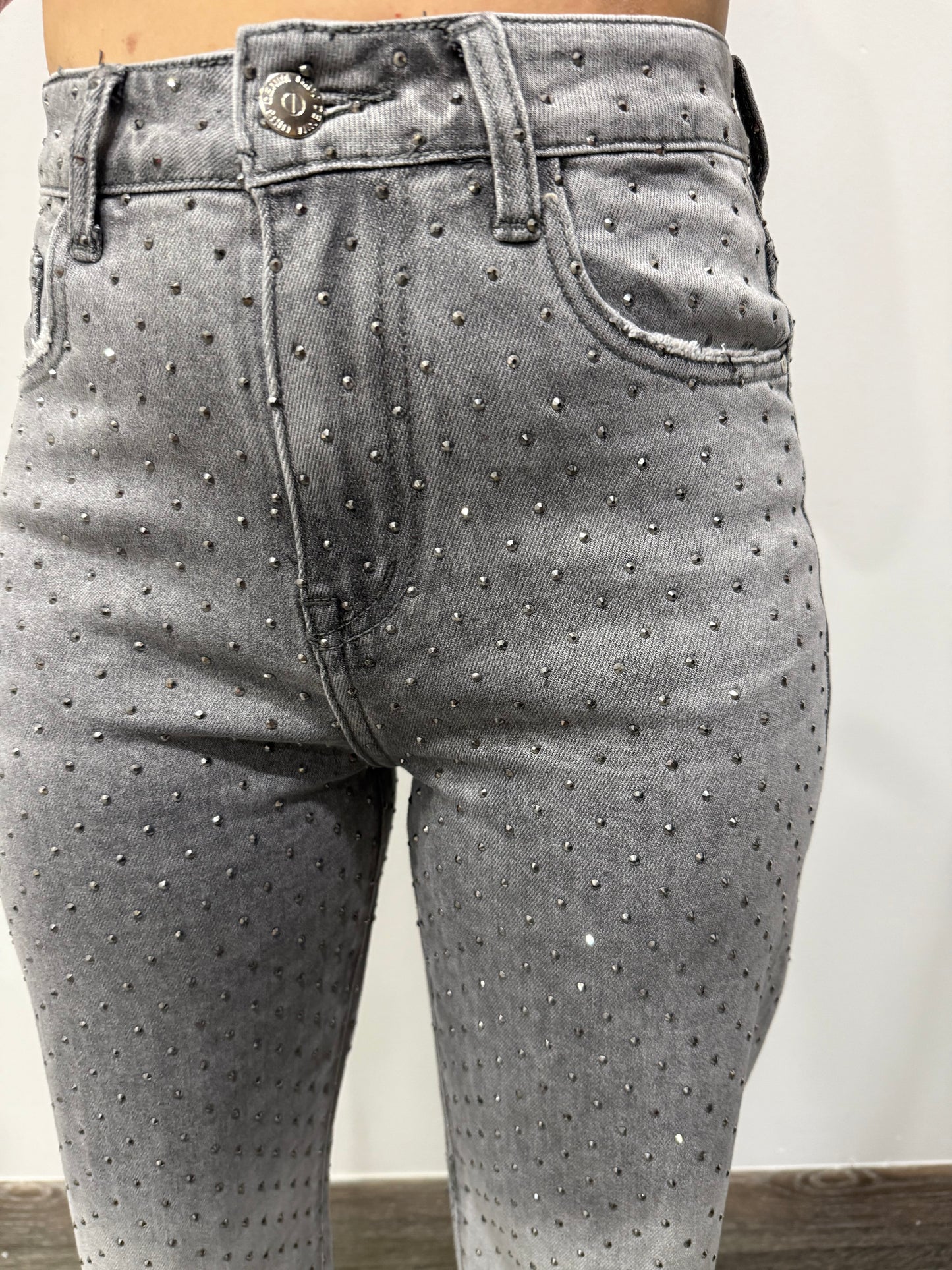 Jeans Full Strass Grigio Sfumati