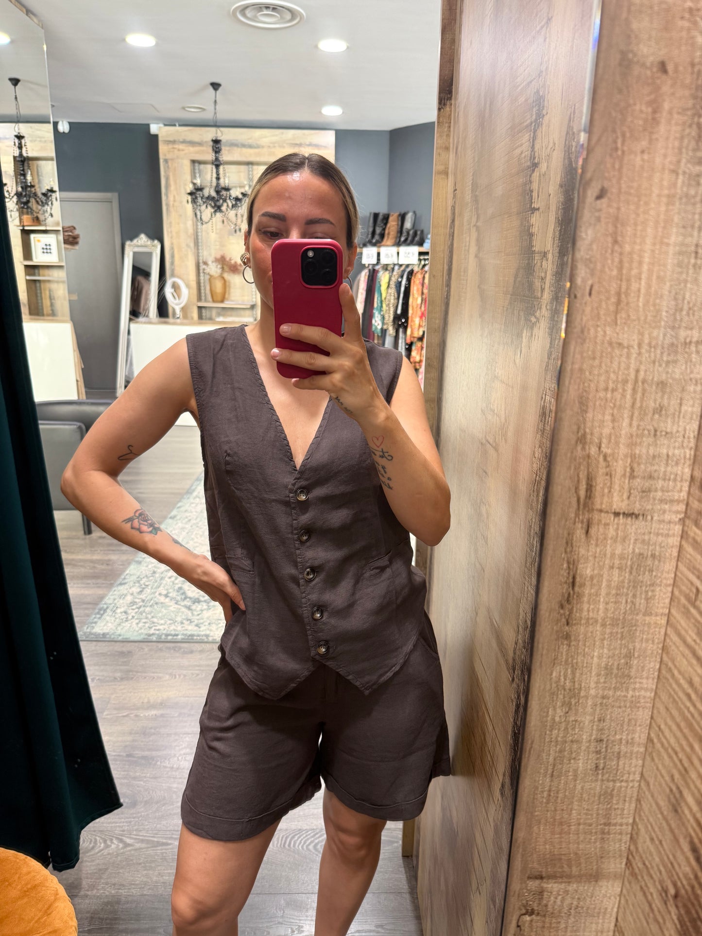 Gilet Viscosa Lino Marrone