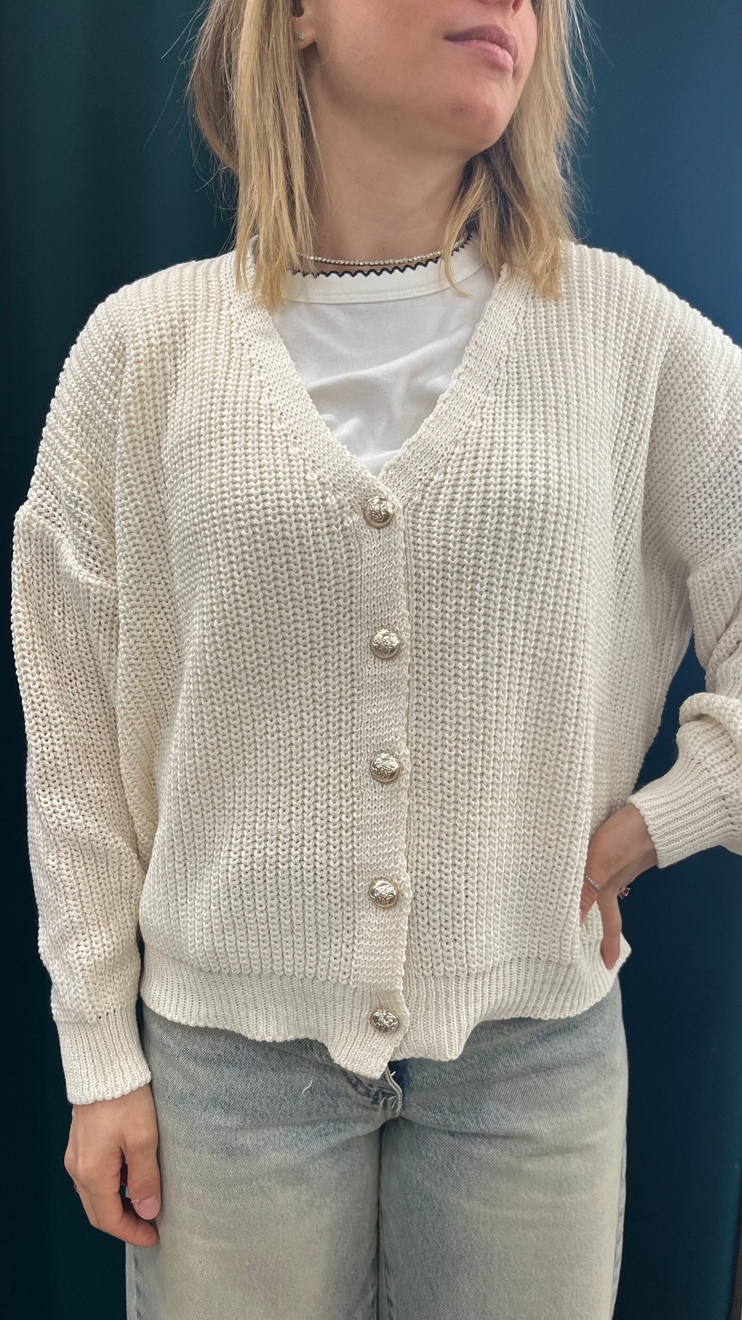 Cardigan Bottoni Oro in Diversi Colori