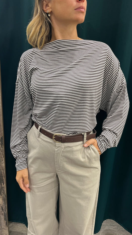 Maglia Righe Dixie Over Bianco Moro