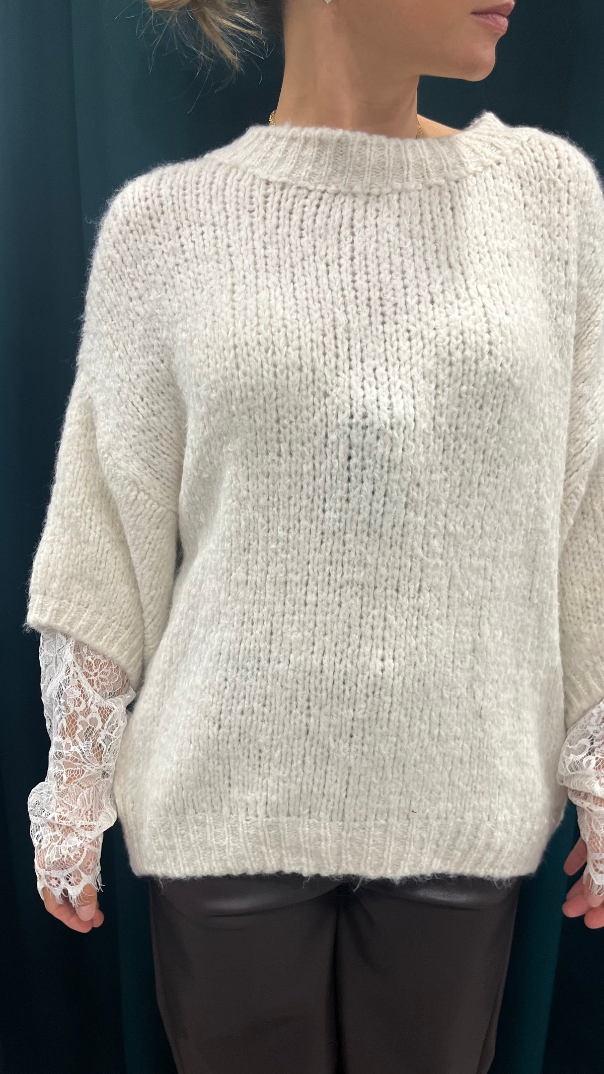 Maglione Manica Pizzo Bianco