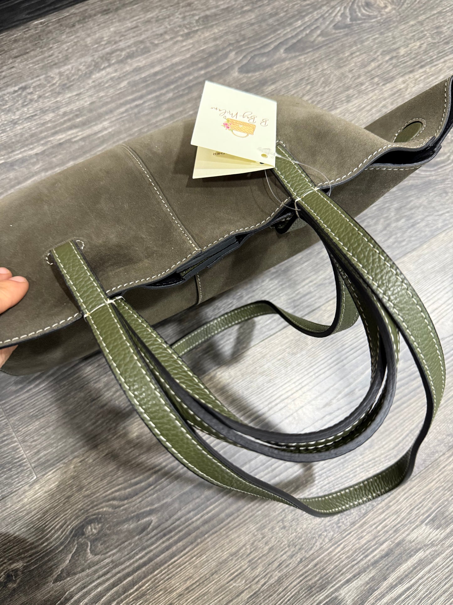 Borsa In Pelle Suede Verde Militare Doppia Forma