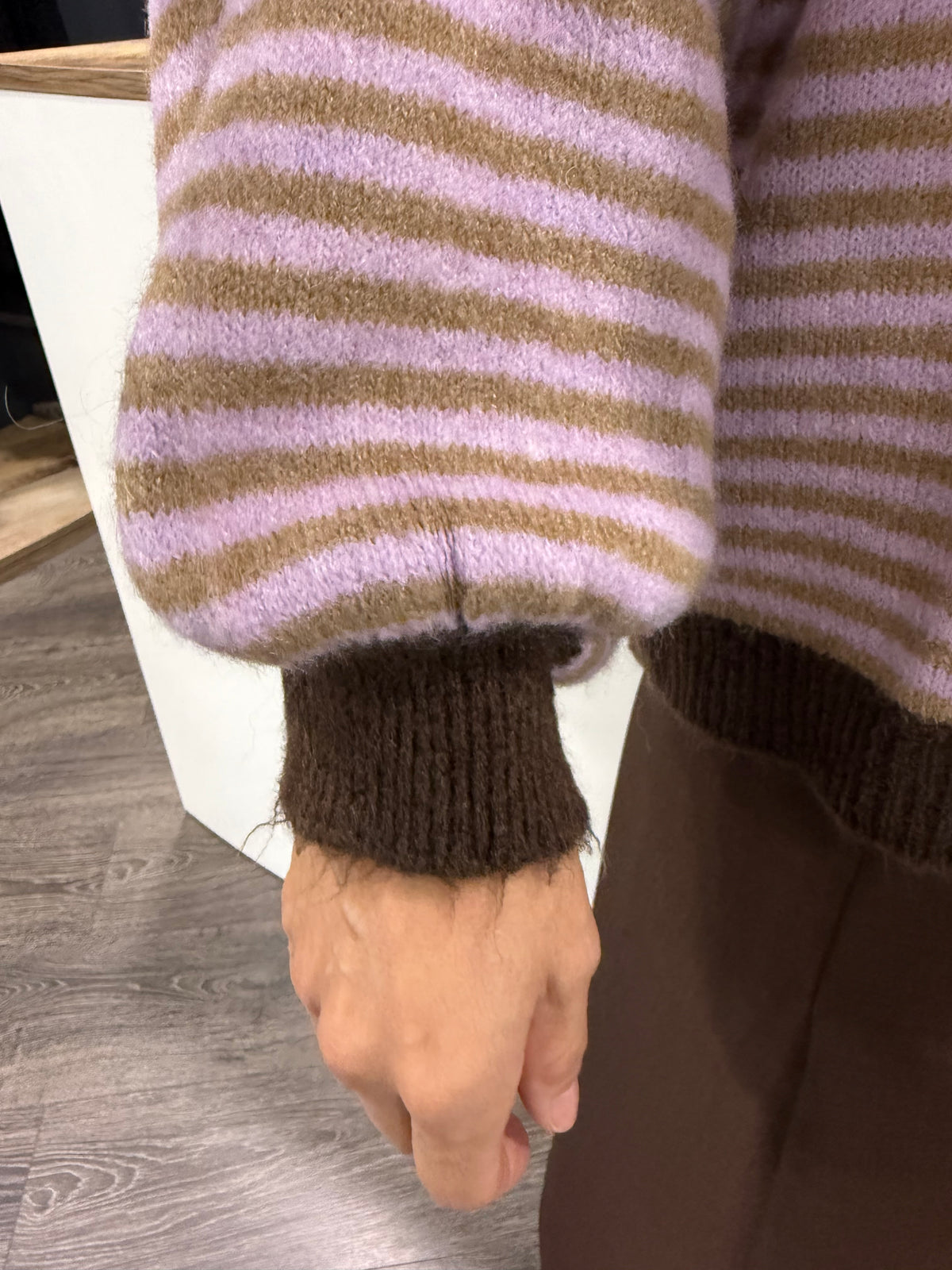 Maglione Righe con Profili Marrone