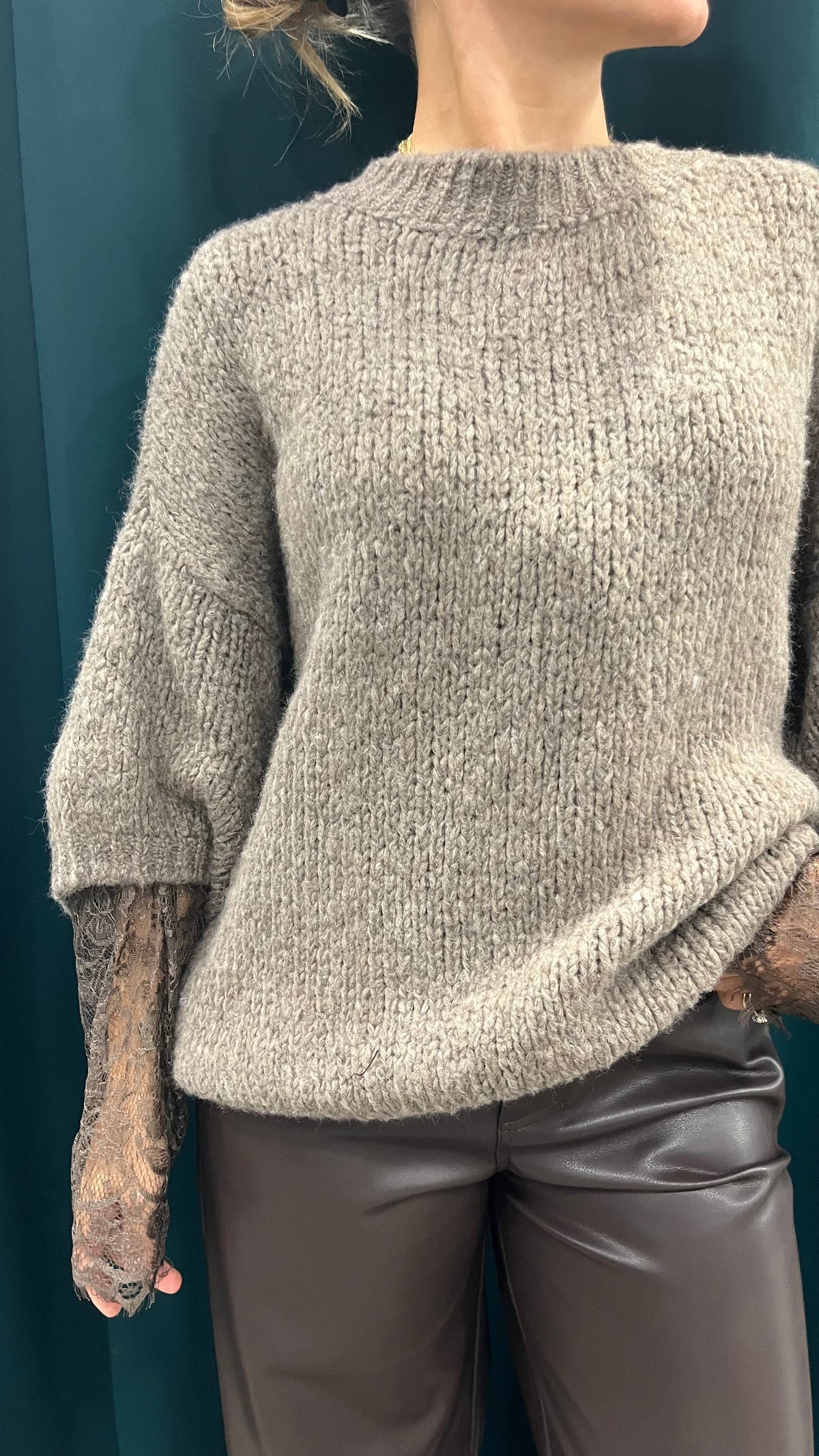 Maglione Manica Pizzo Fango