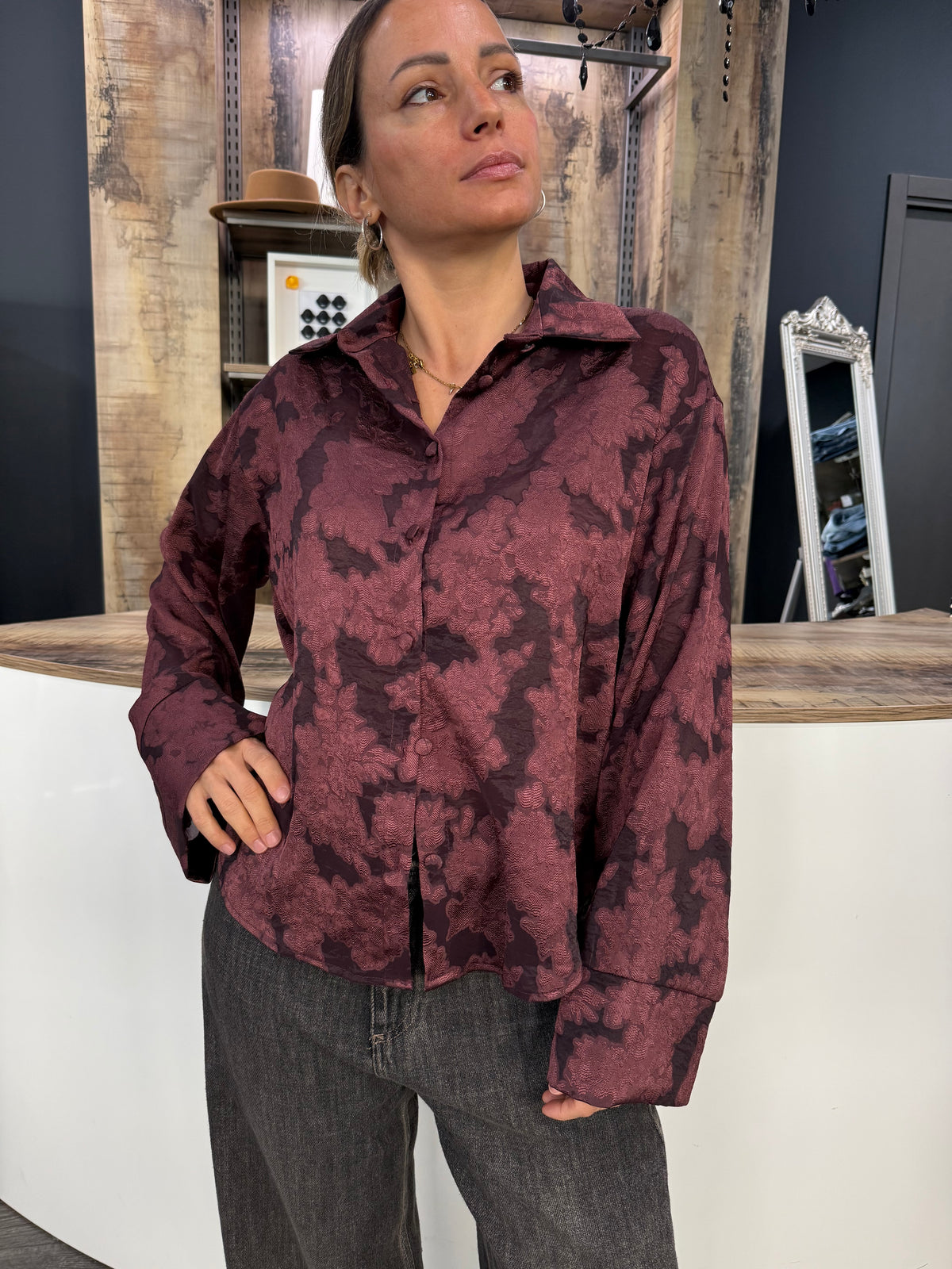 Camicia Bordeaux Manica Svasata