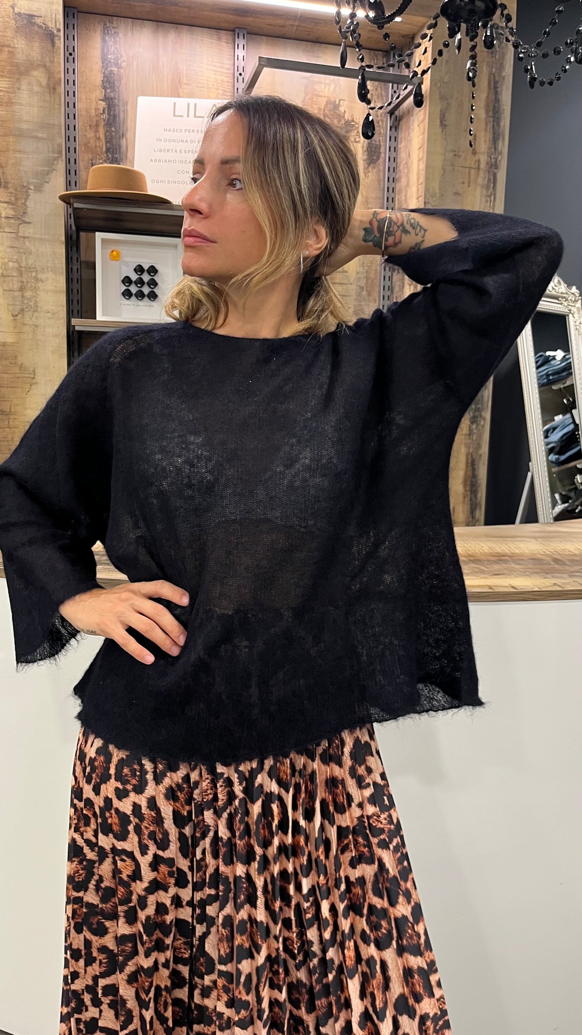 Maglione Kontatto Nero in Alpaca