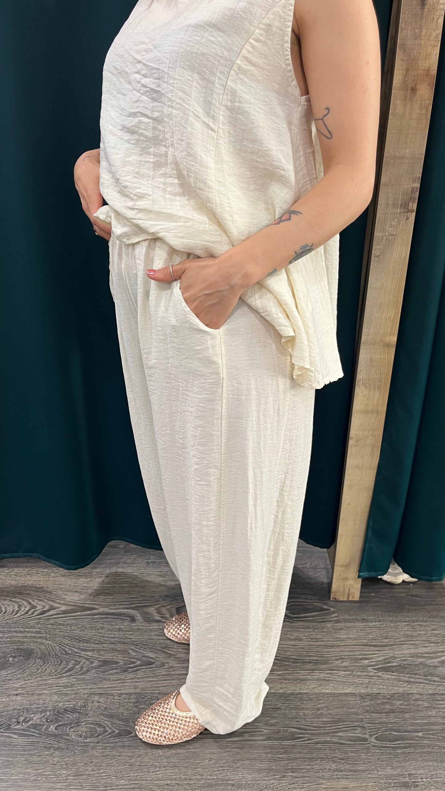 Pantalone Panna con Elastico in Vita