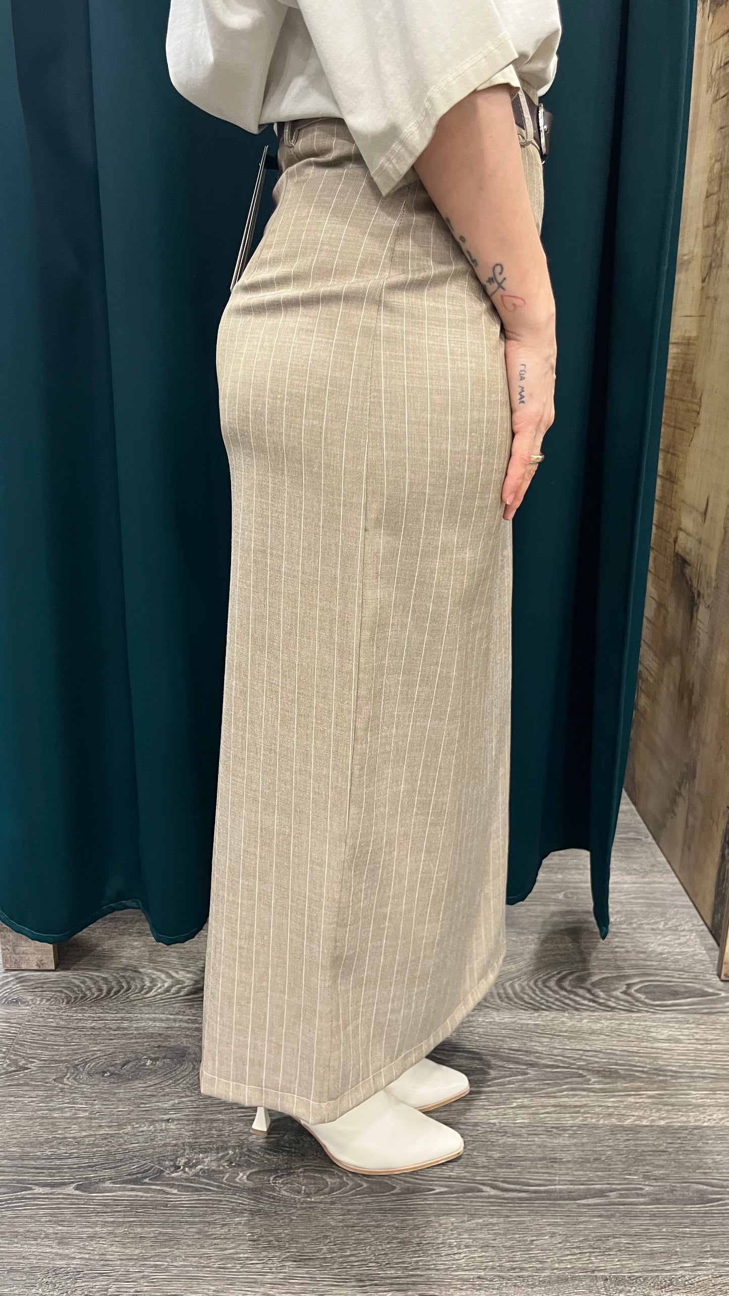 Gonna Longuette Beige Gessato