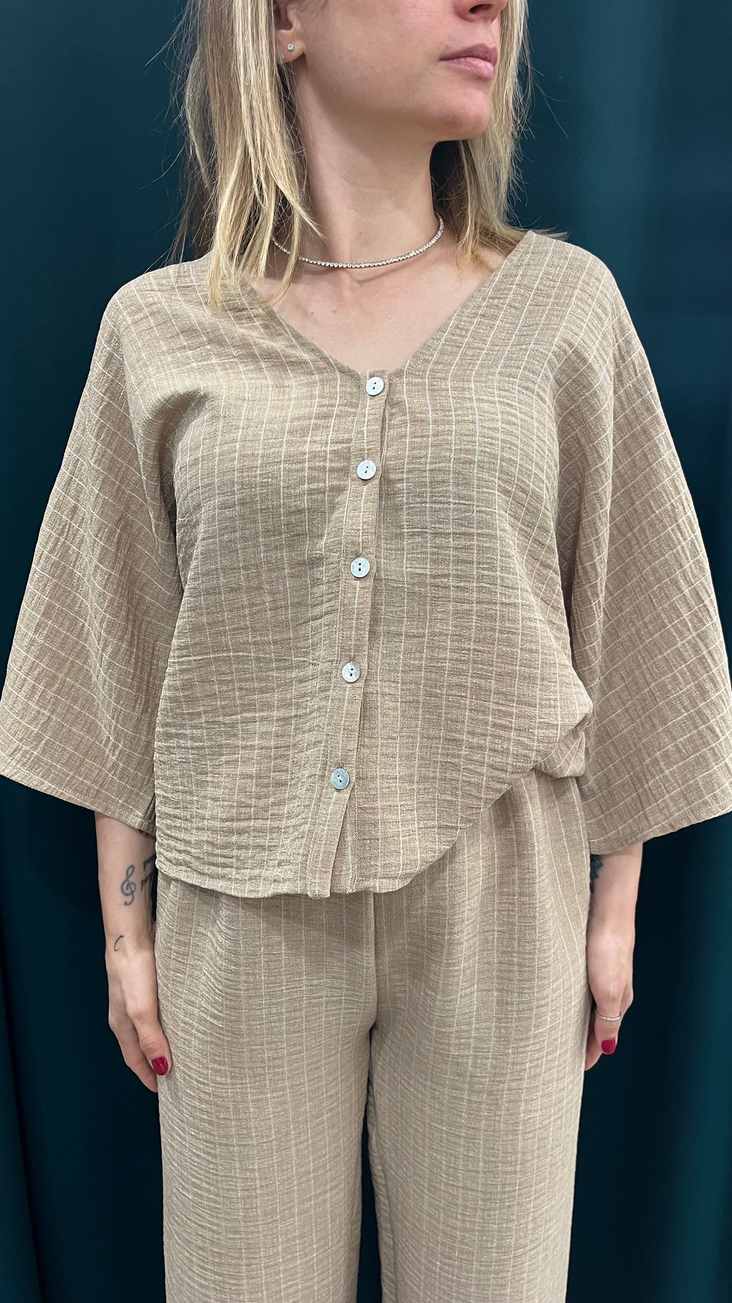 Camicia Lila Righe Kimono