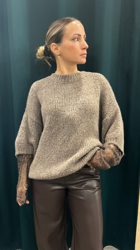Maglione Manica Pizzo Fango