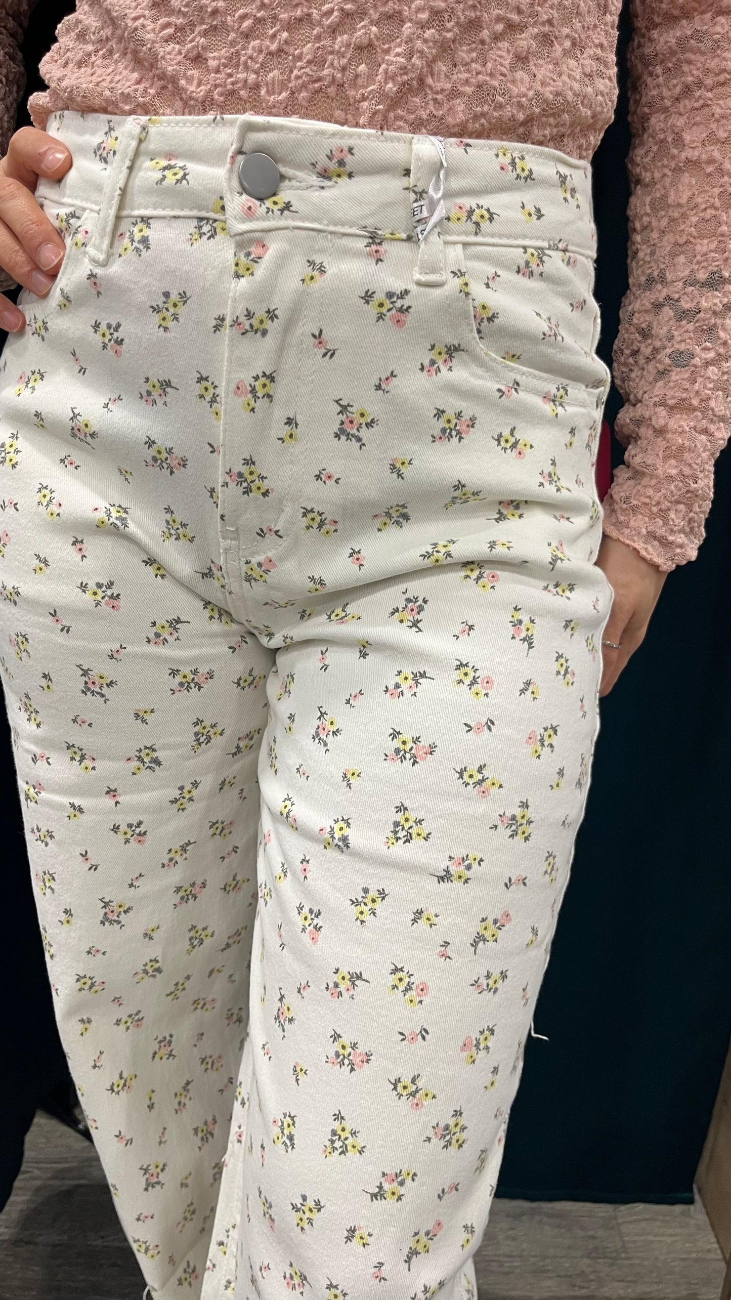 Jeans Bianco con Fiori