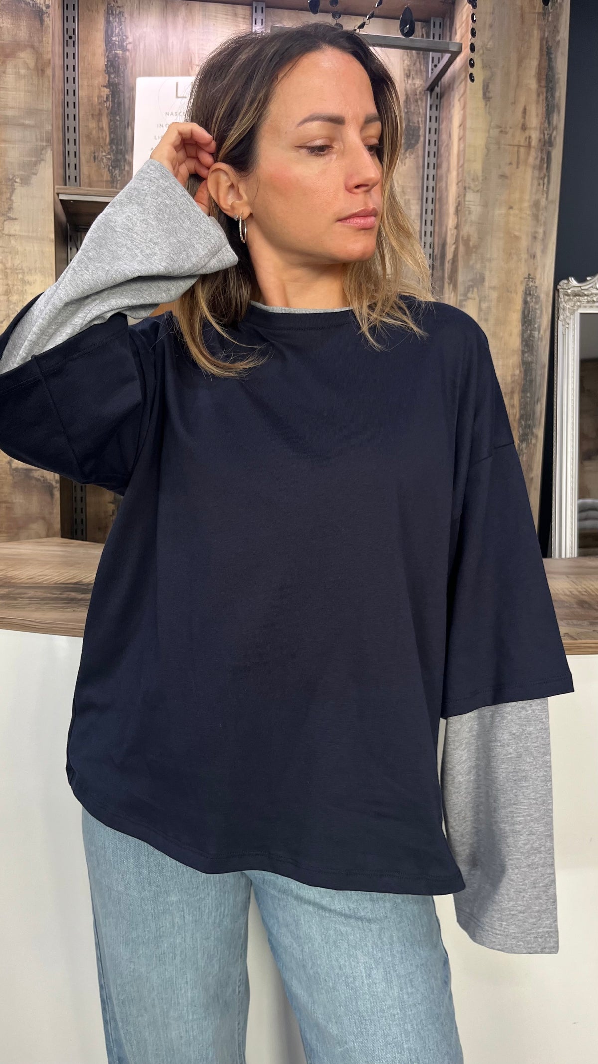 Maglia Vicolo Bicolore Blu Grigio