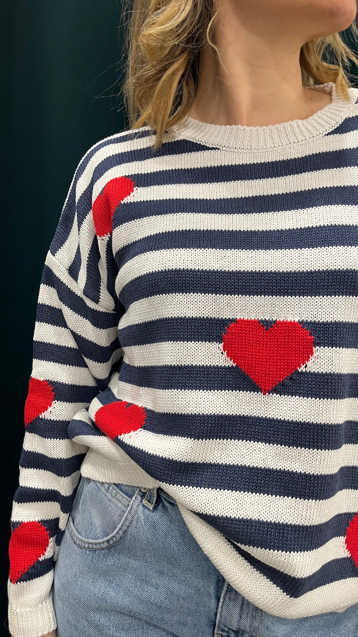 Maglione Righe e Cuori Blu