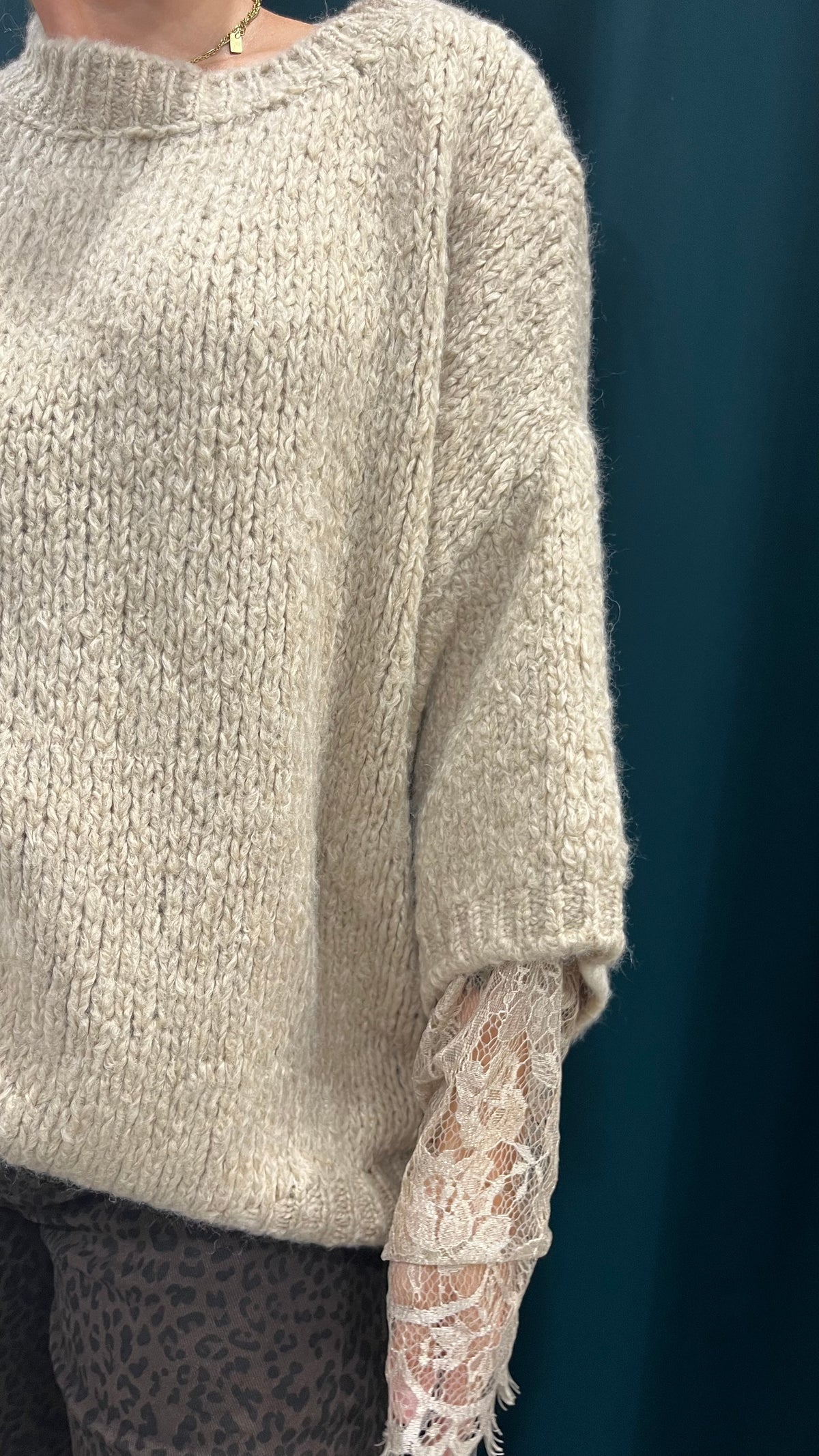 Maglione Manica Pizzo Beige