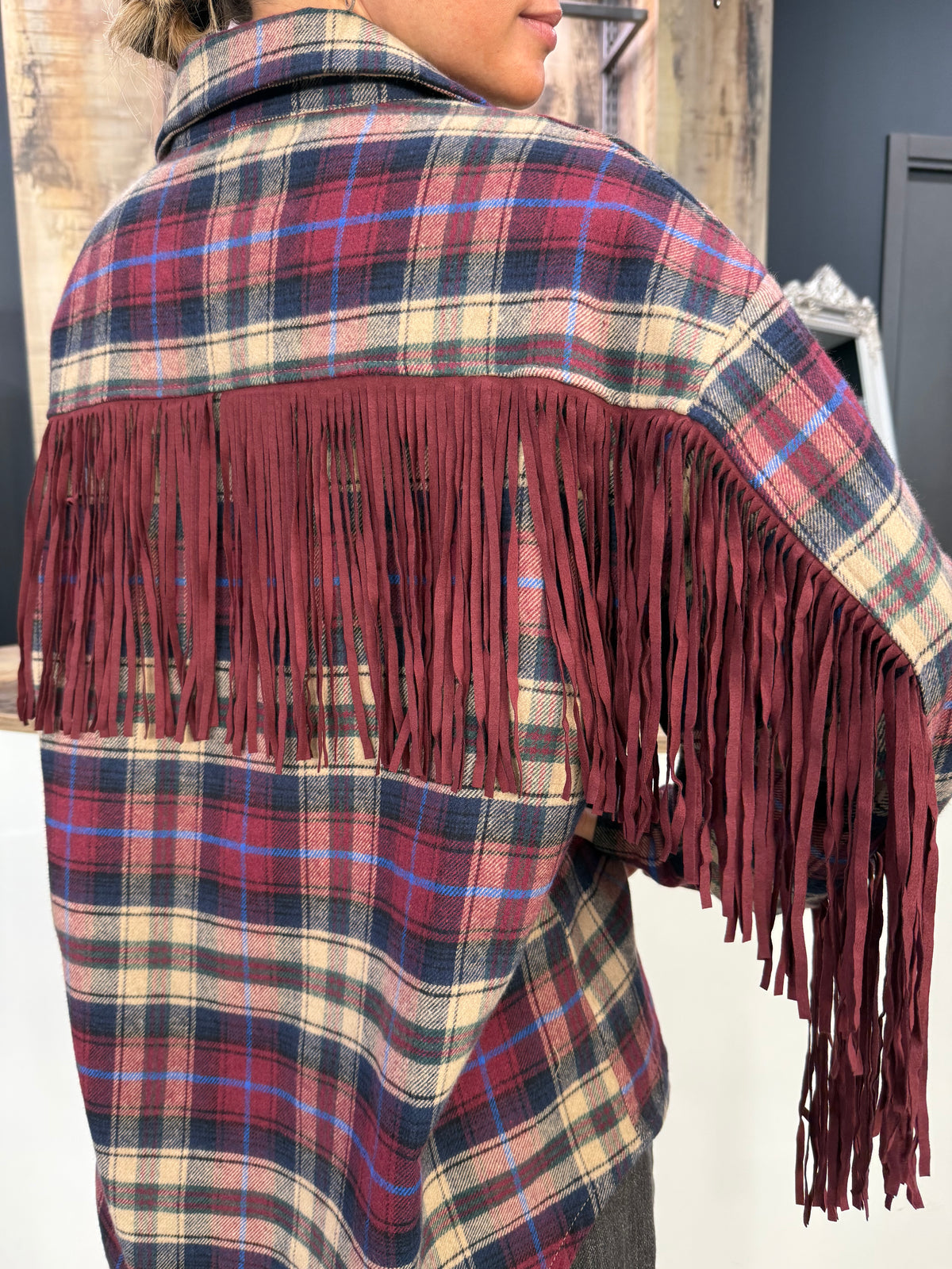 Camicia Check con Frange Bordeaux