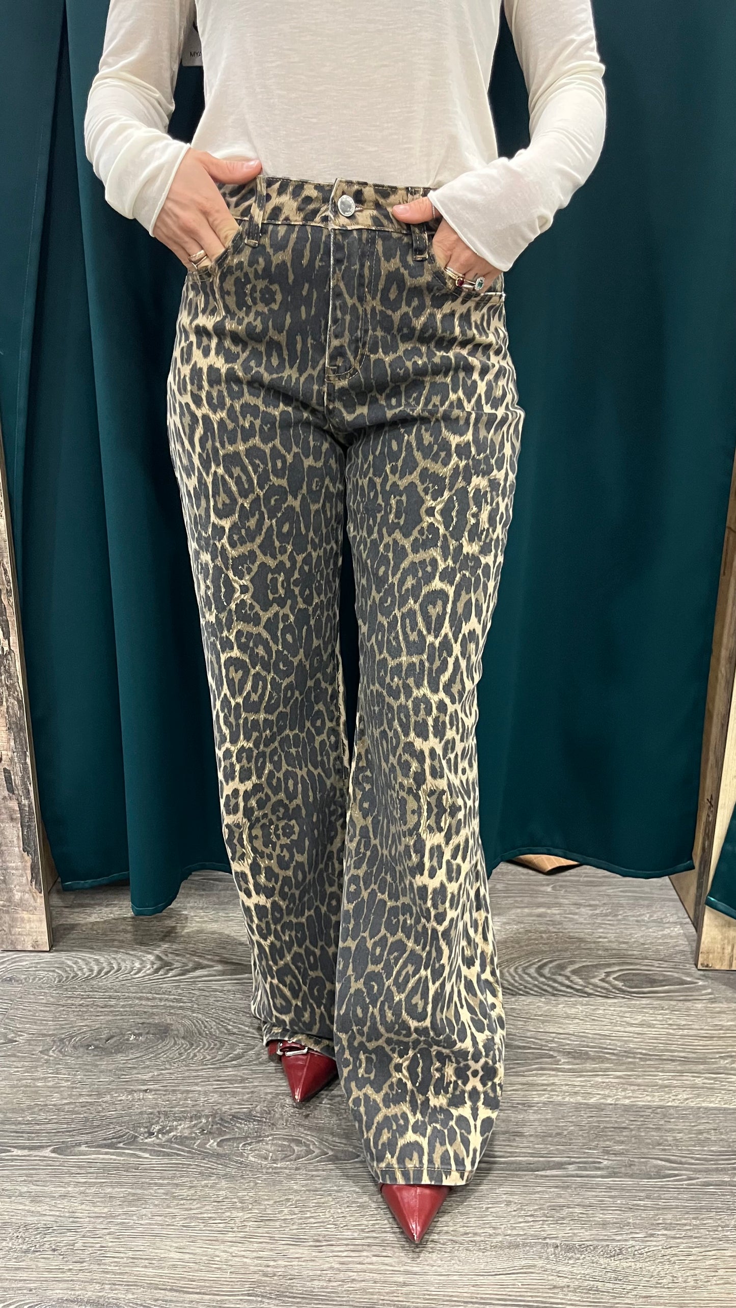 Jeans Wide Leg Animalier Vita Alta
