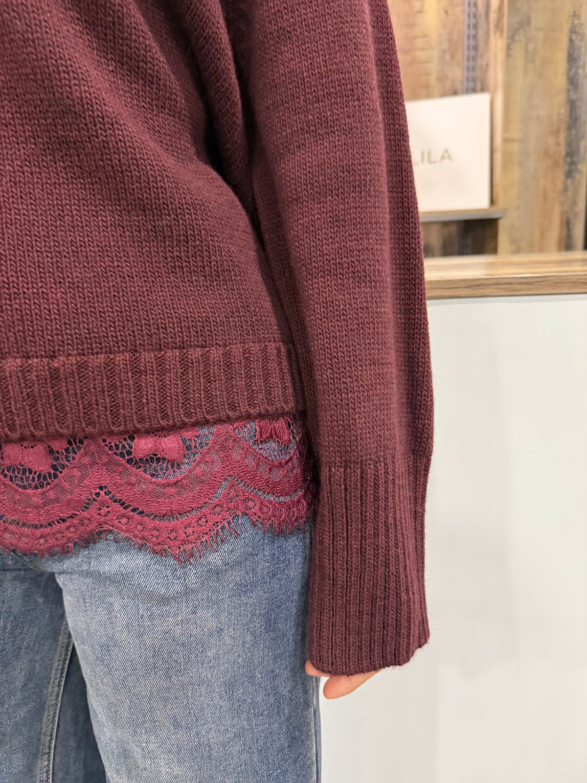Maglione Con Pizzo Bordeaux
