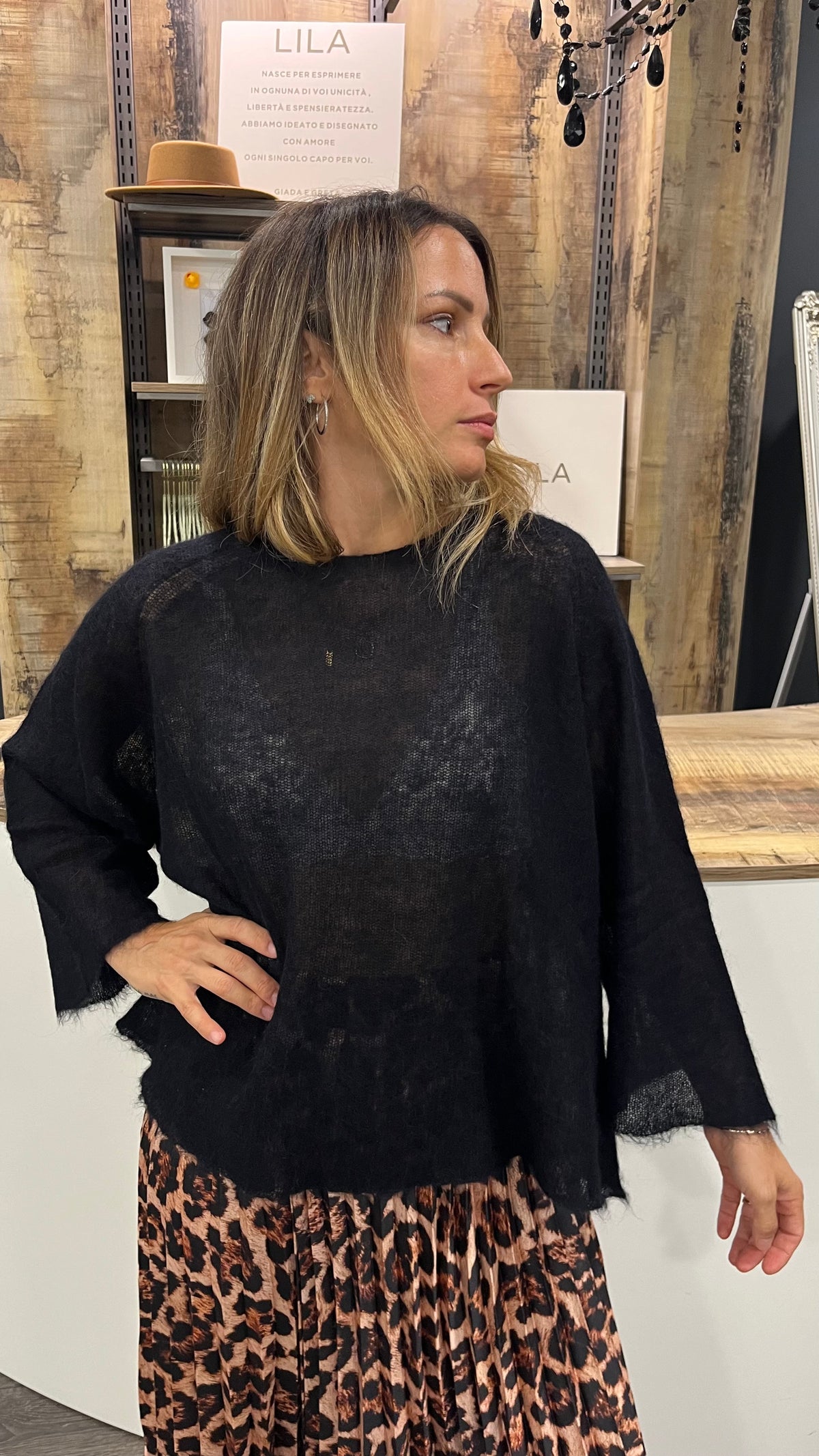 Maglione Kontatto Nero in Alpaca