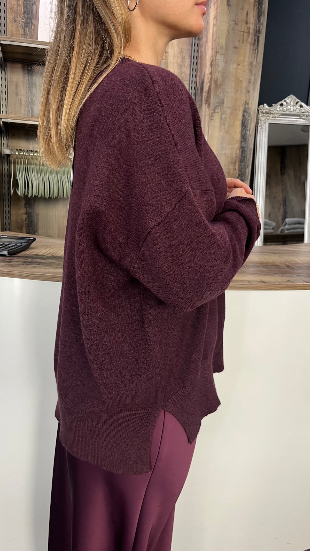 Maglione Over Bordeaux con Spacchi
