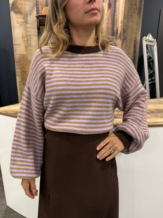 Maglione Righe con Profili Marrone