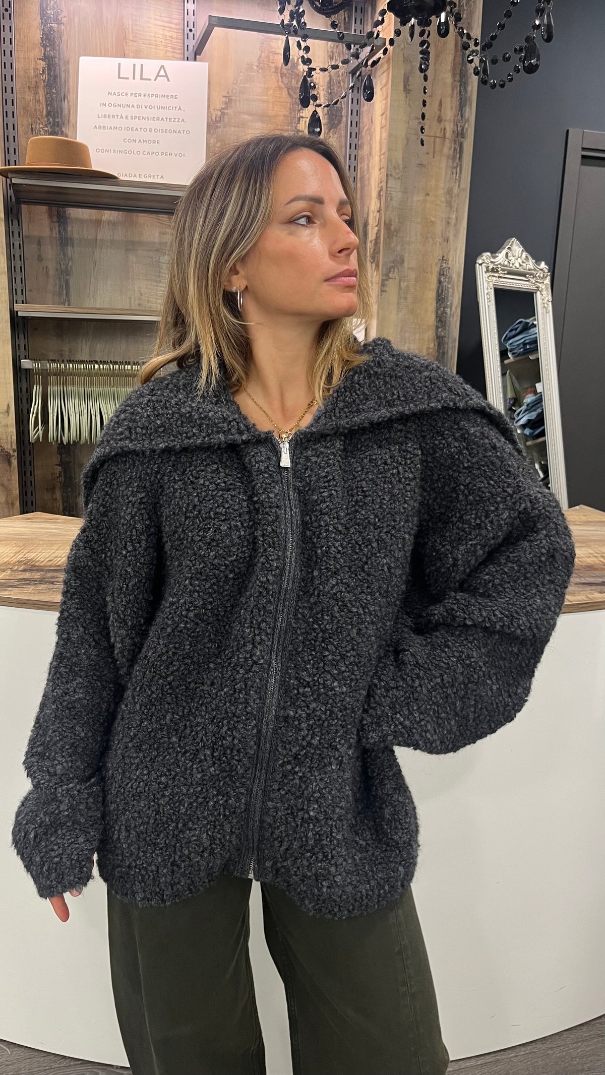 Cappotto Bouclè Bomber Kontatto Grigio