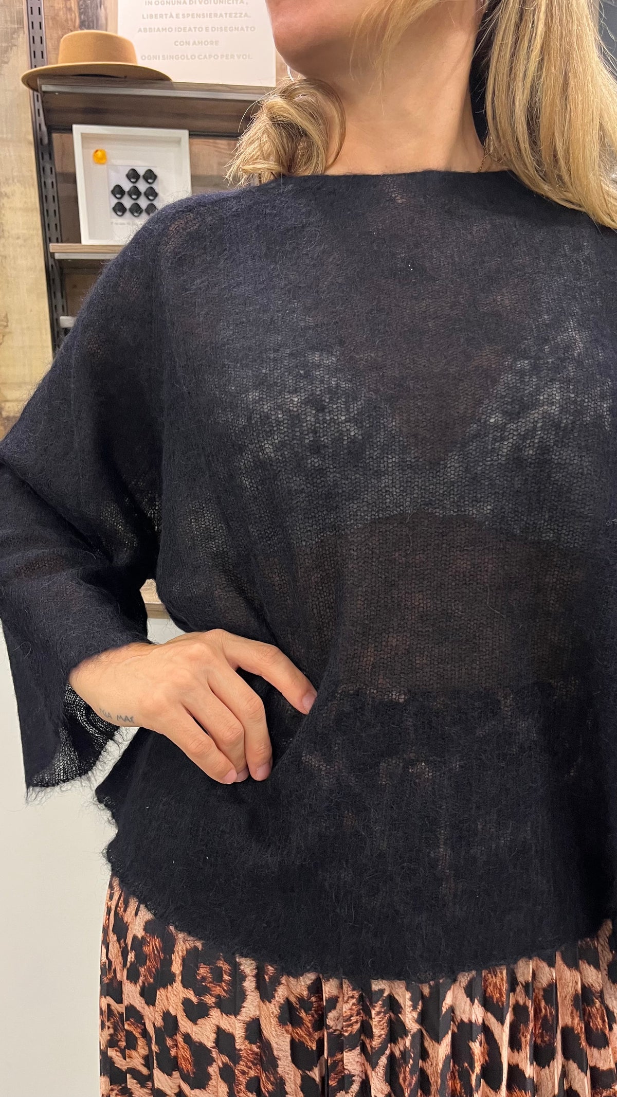 Maglione Kontatto Nero in Alpaca