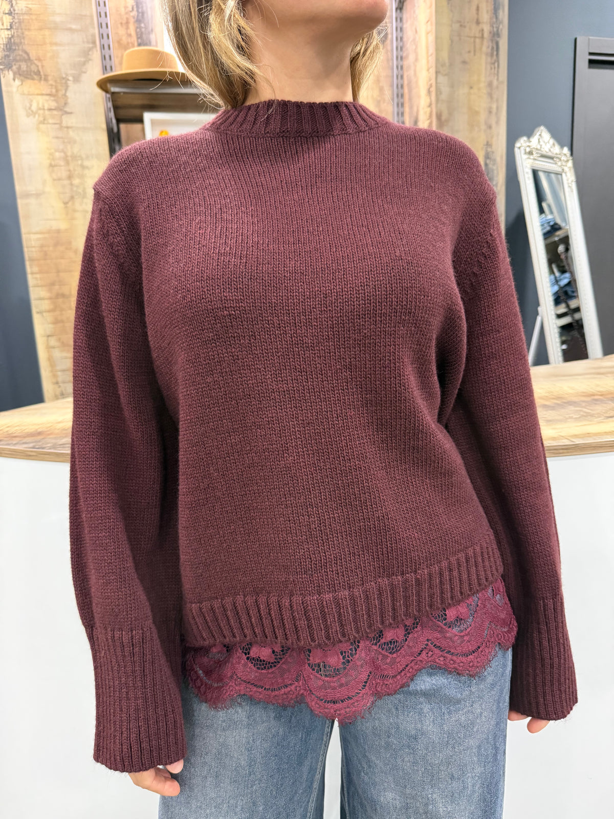 Maglione Con Pizzo Bordeaux