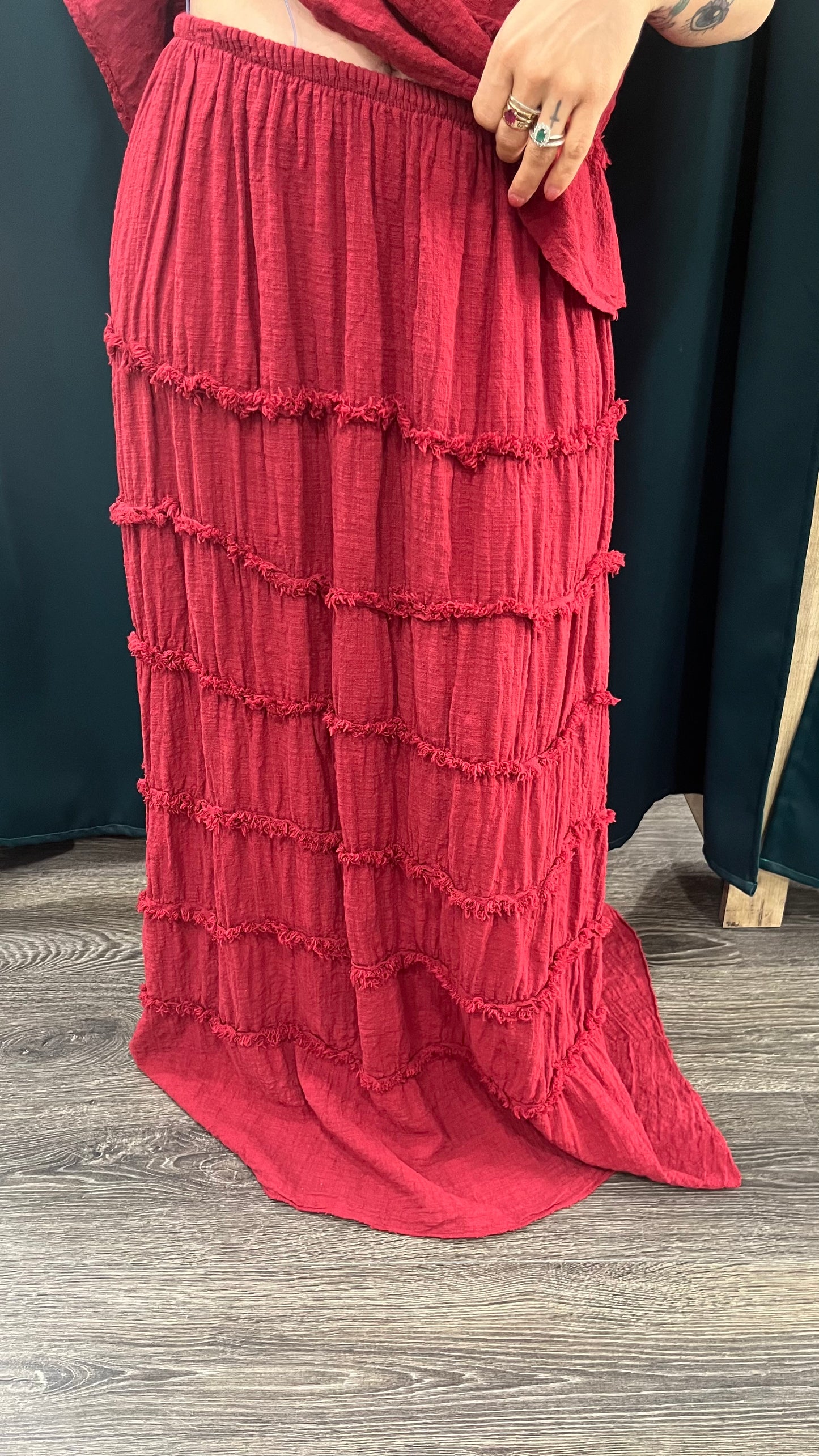 Gonna Frange Bordeaux in cotone