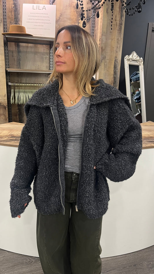 Cappotto Bouclè Bomber Kontatto Grigio