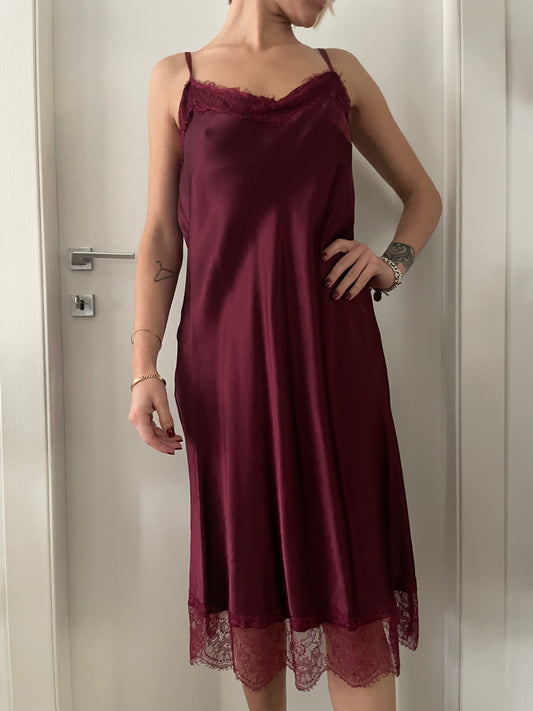 Abito Sottoveste Satin Con Pizzo Bordeaux Taglia unica in Viscosa