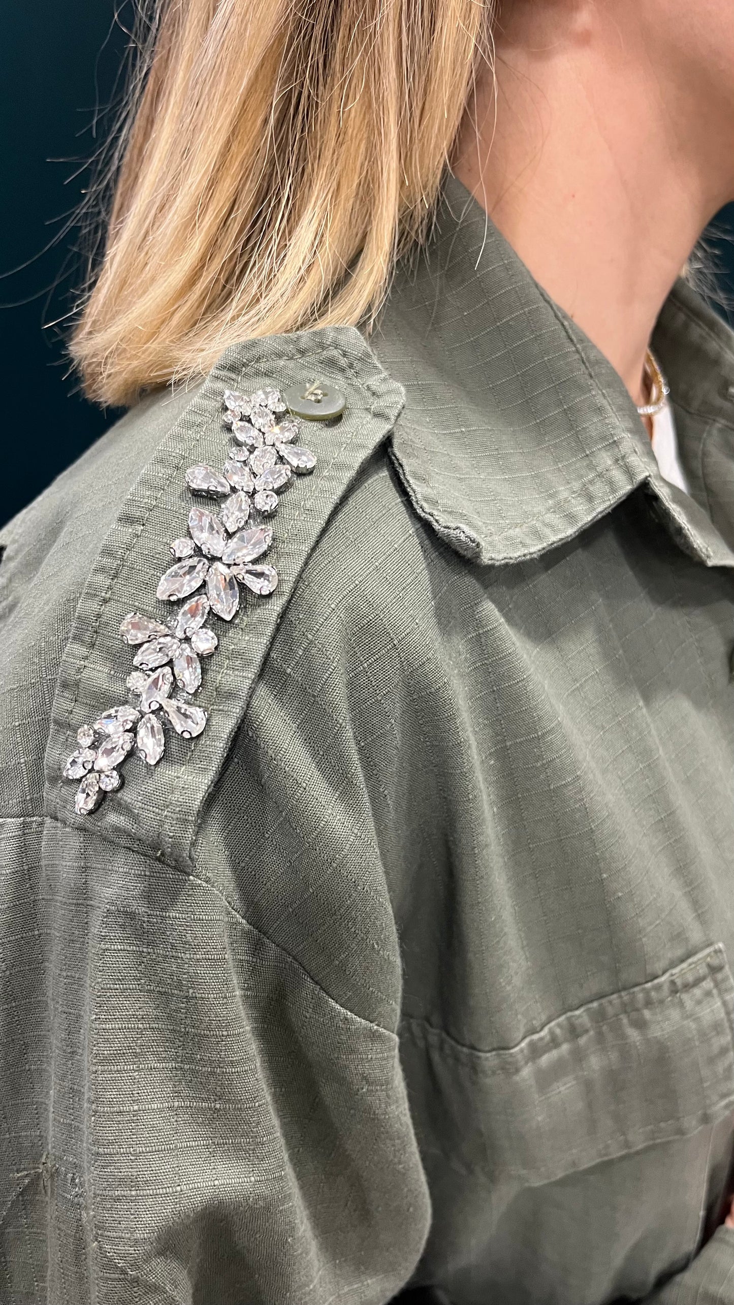 Camicia Over Strass Verde Militare