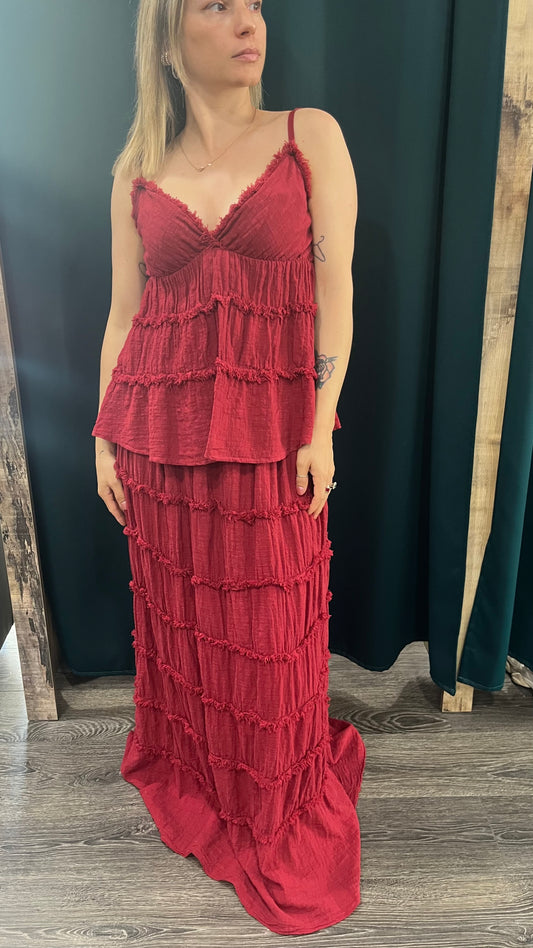 Canotta frange Bordeaux in Cotone