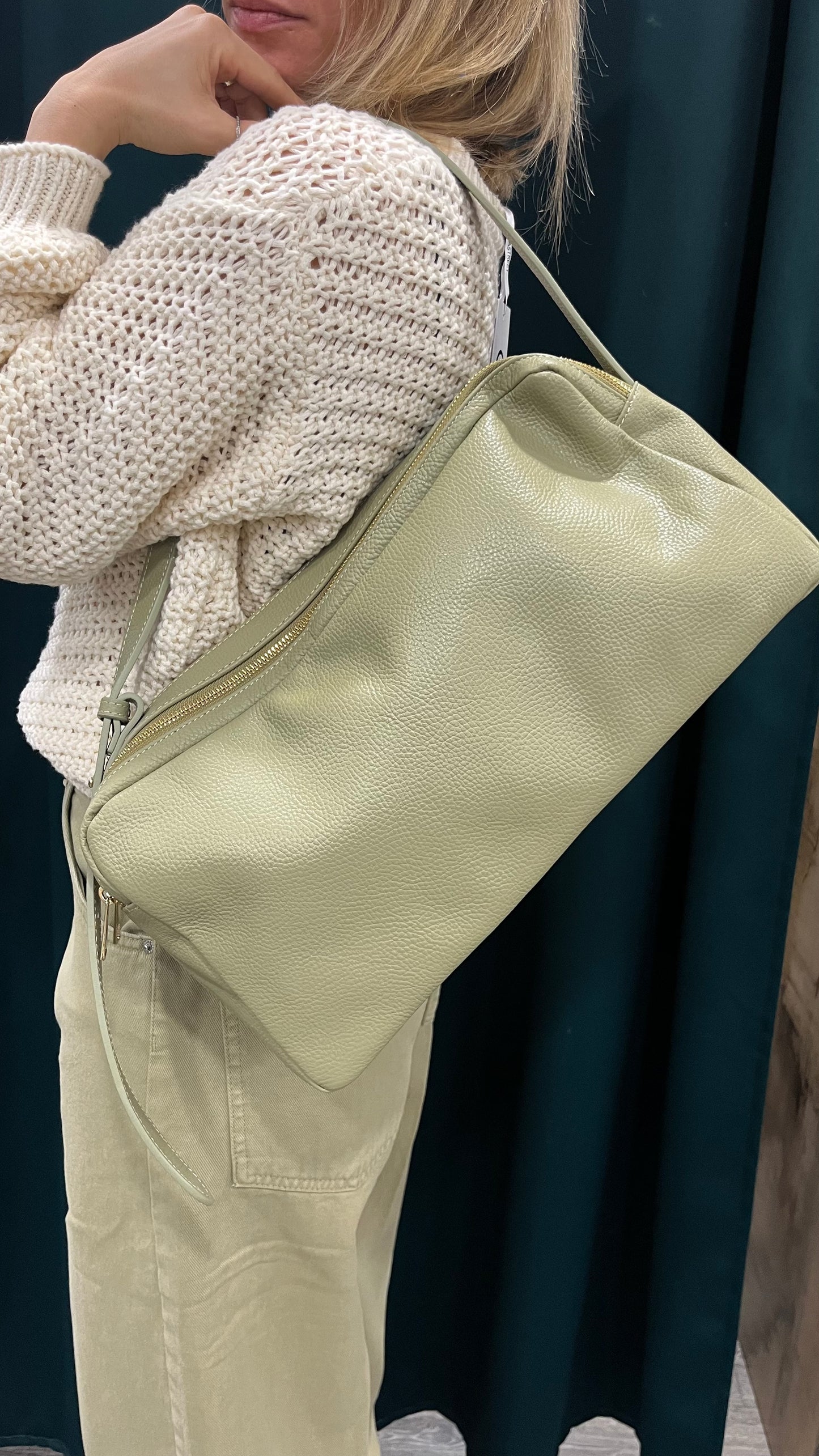 Borsa in Pelle Verde Salvia