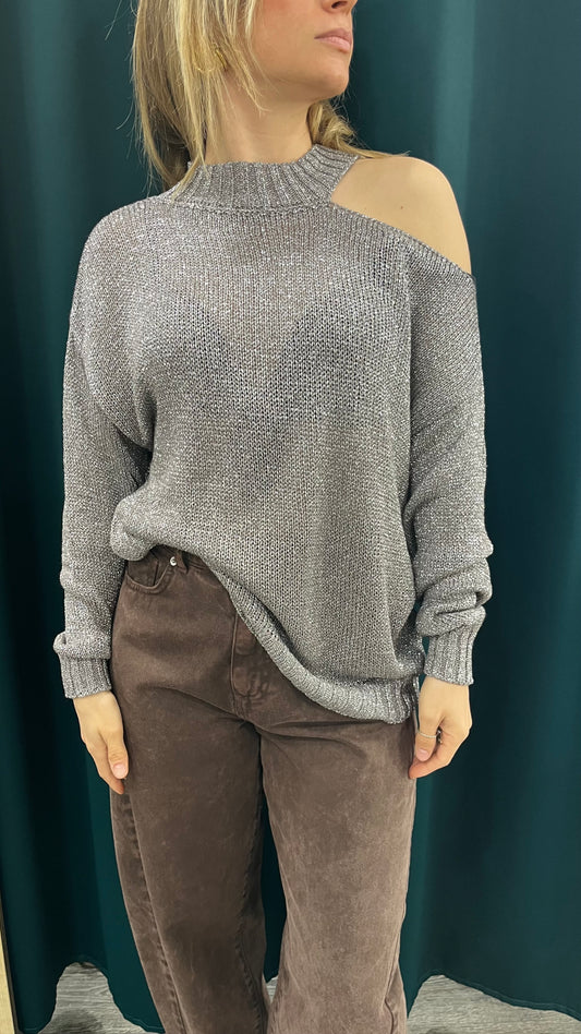 Maglione Cut Out Spalla Lurex