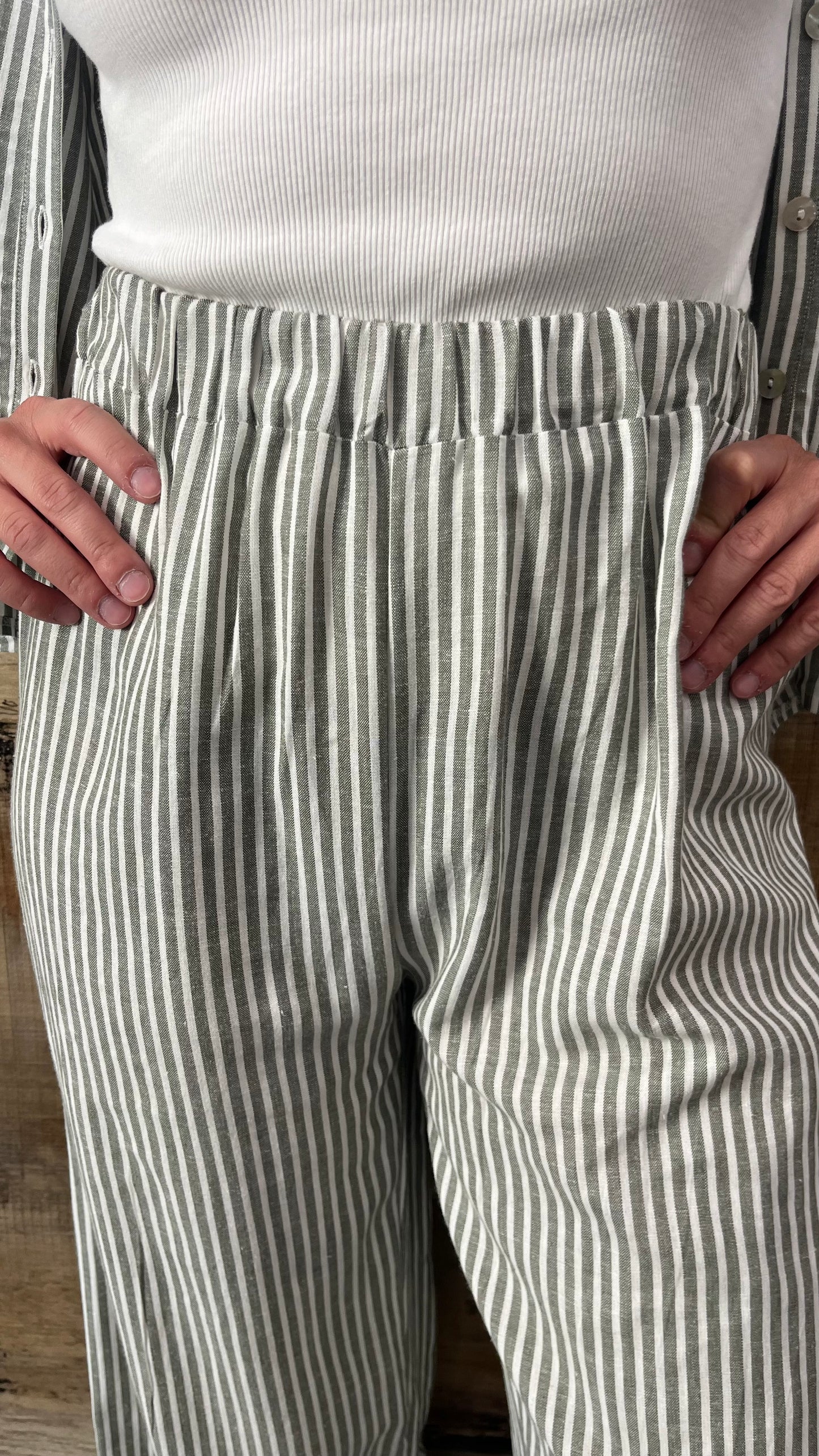 Pantaloni Lila Righe in Lino