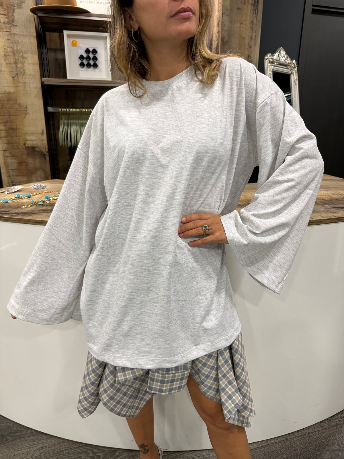 Maglia Vicolo Manica Ampia Grigio Chiaro