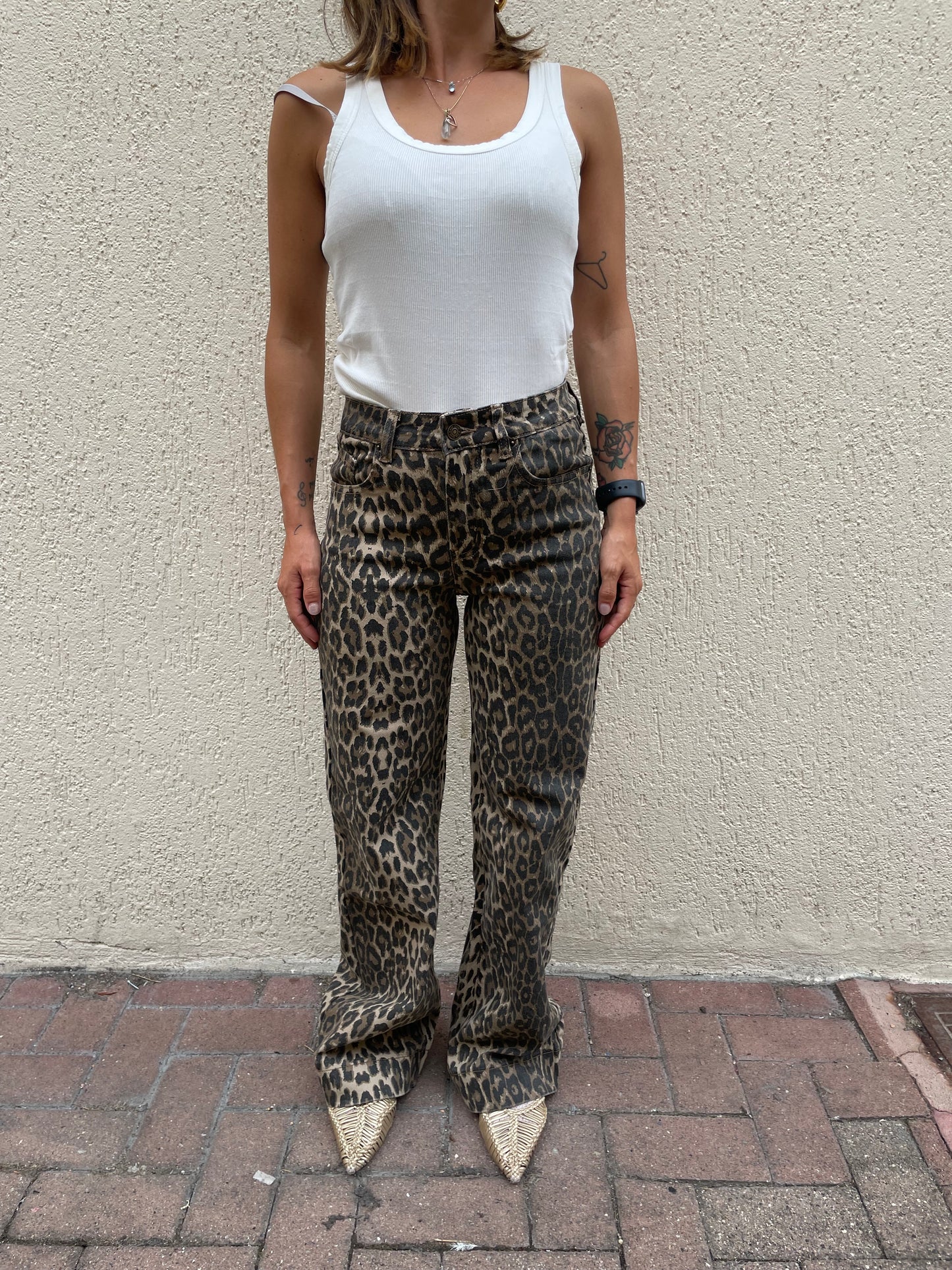 Jeans Leopardati Wide leg Vita Alta