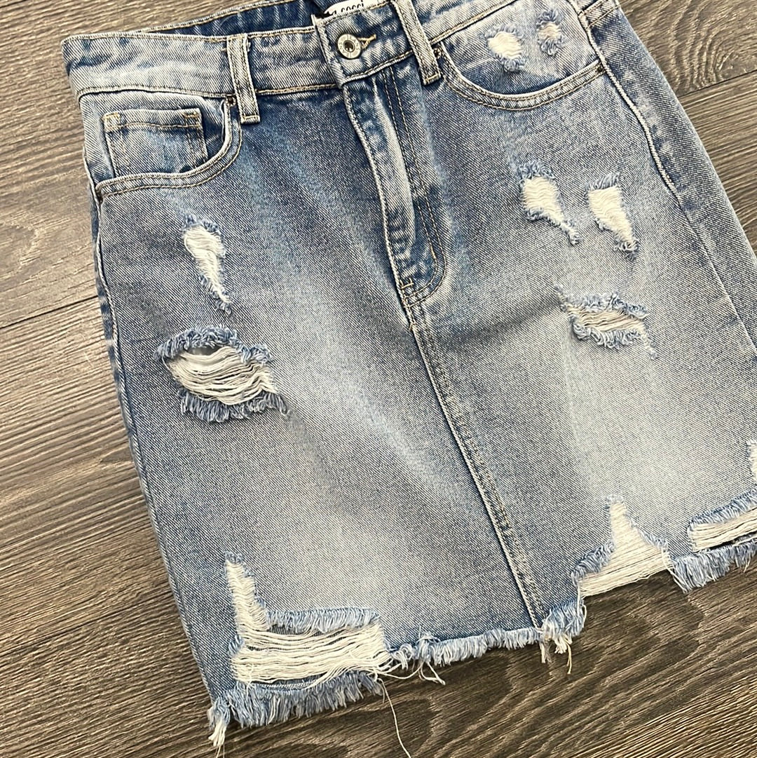 Minigonna di Jeans Vita Alta Strappetti